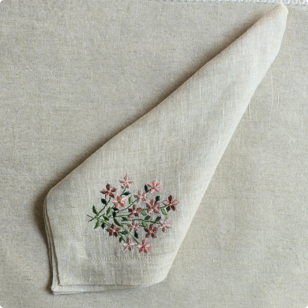 Natural Flower Embroidered  Table Napkin(Pink)