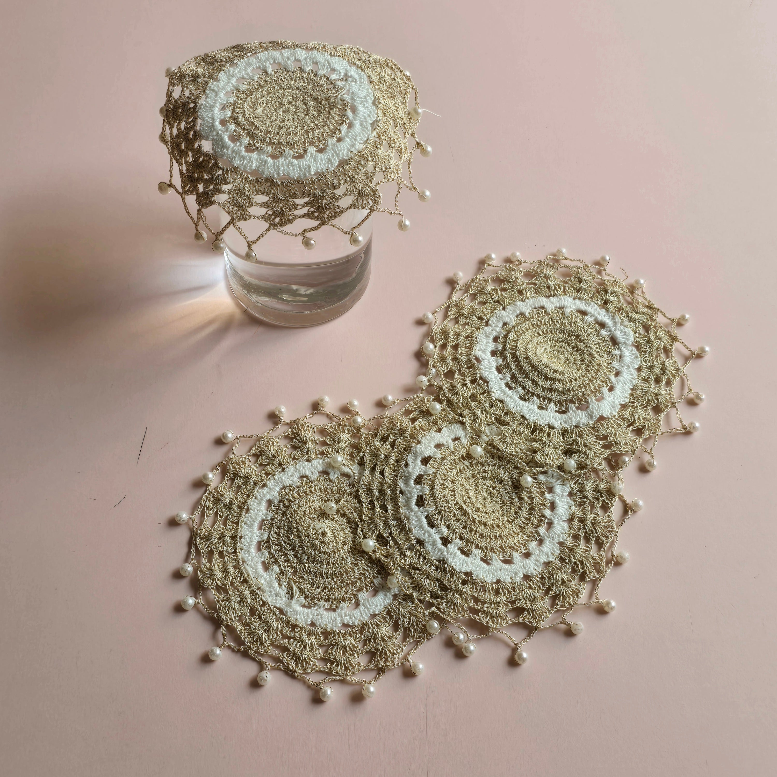 Golden Flower Crochet  Glass Cover