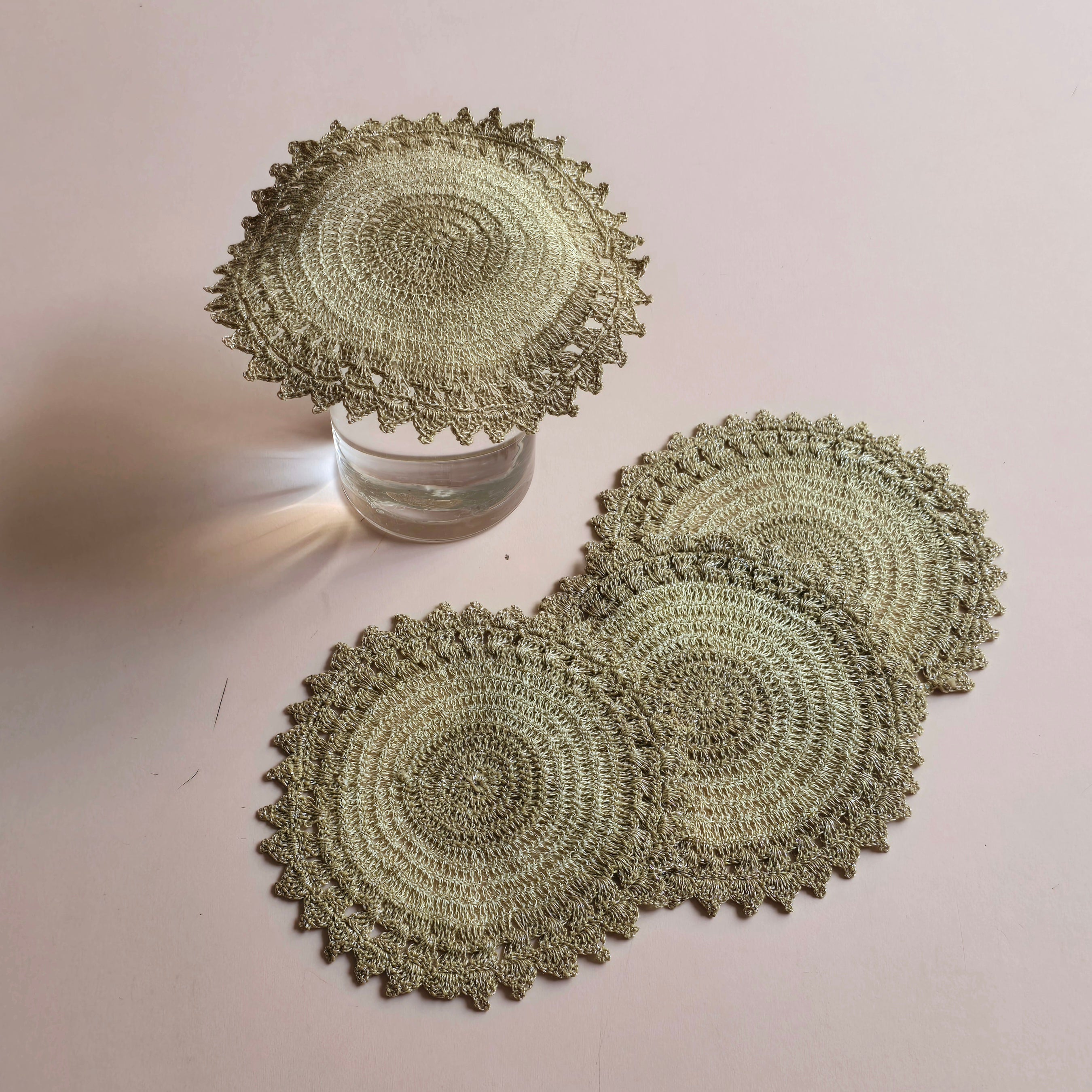 Antique Gold Ombre  Crochet Glass Cover