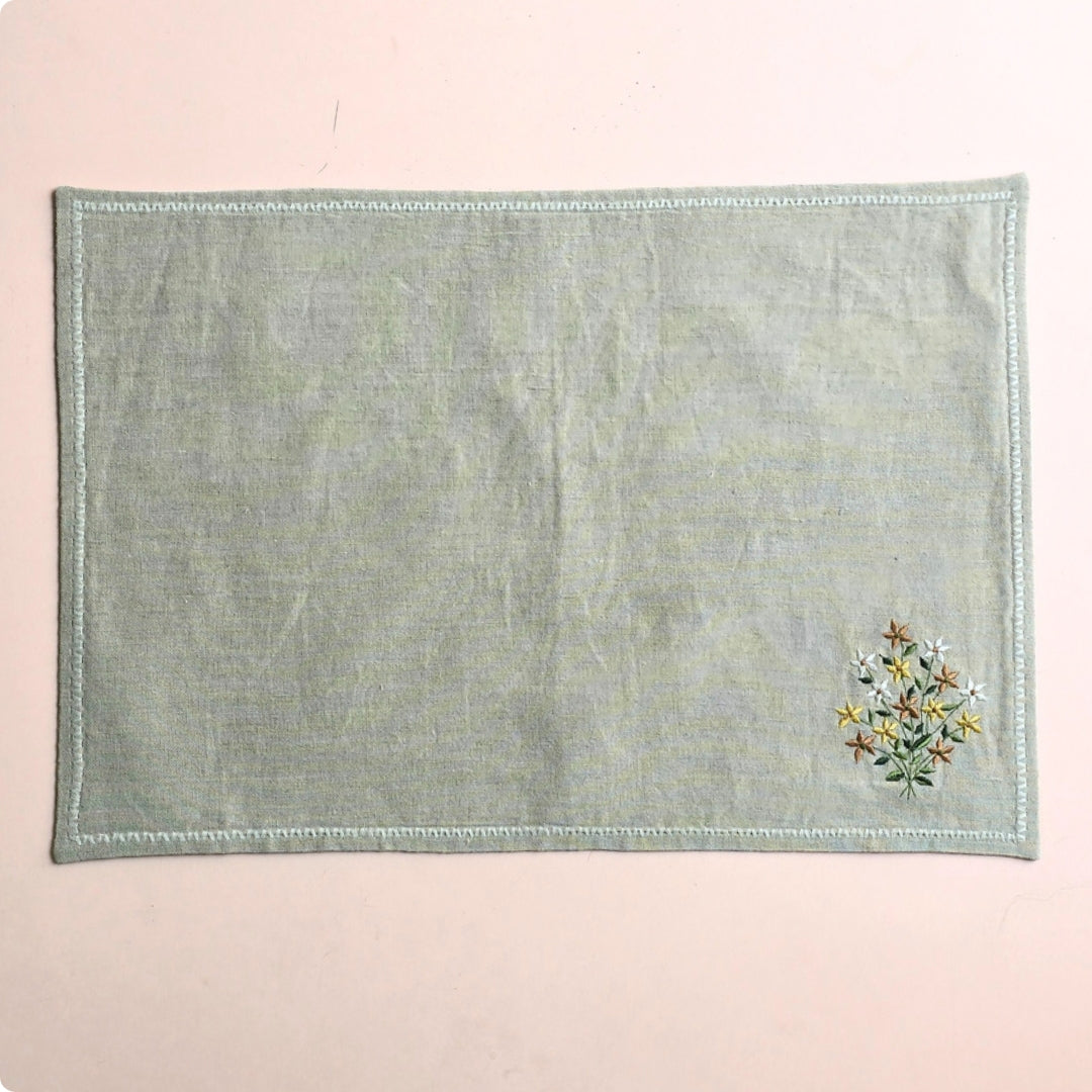 Natural Flower Embroidered  Table Mat (Mustard)