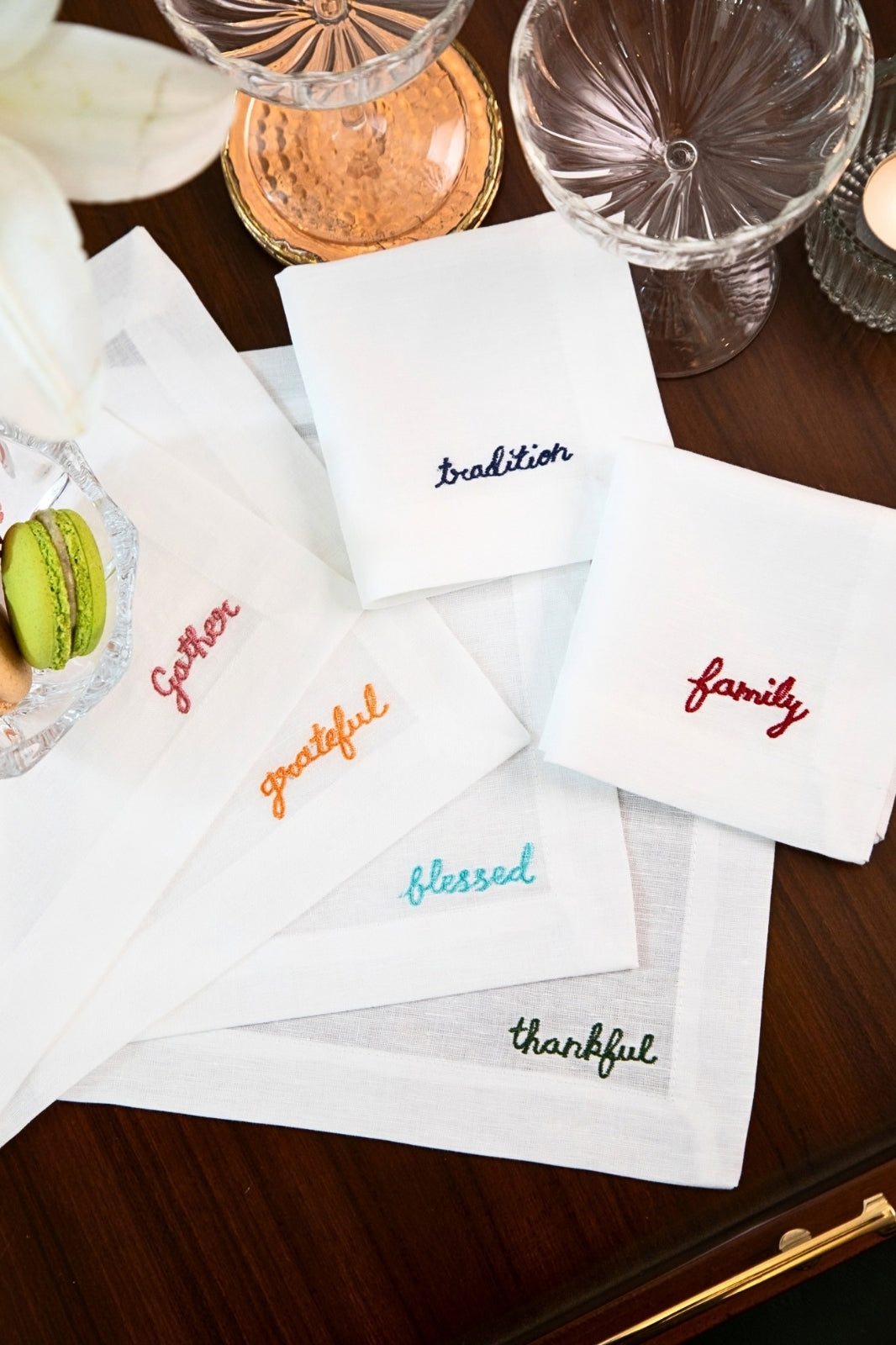 Gratitude Embroidered Cocktail Napkin (set of- 6)