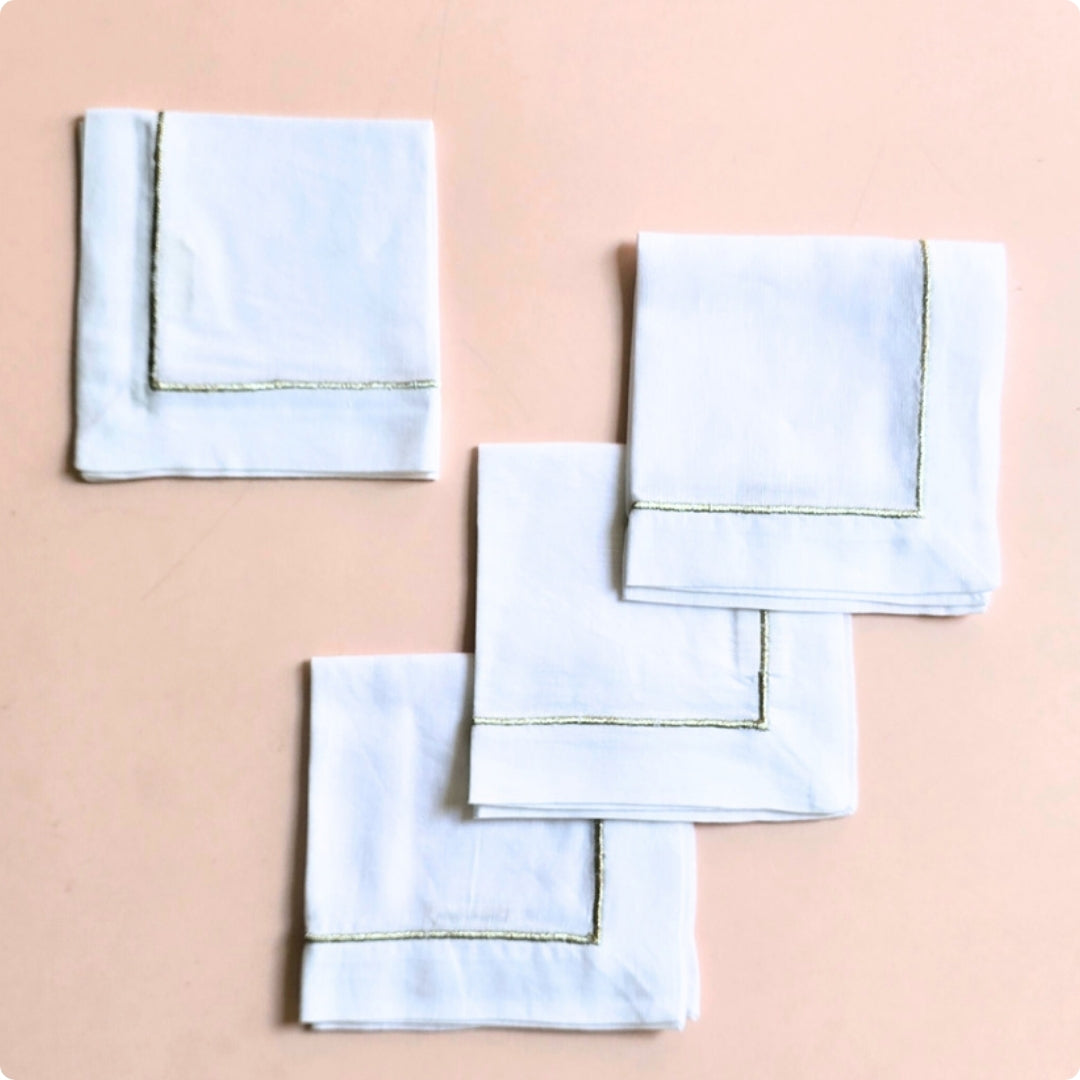 Zari Embroidered  Cocktail Napkin ( Silver)