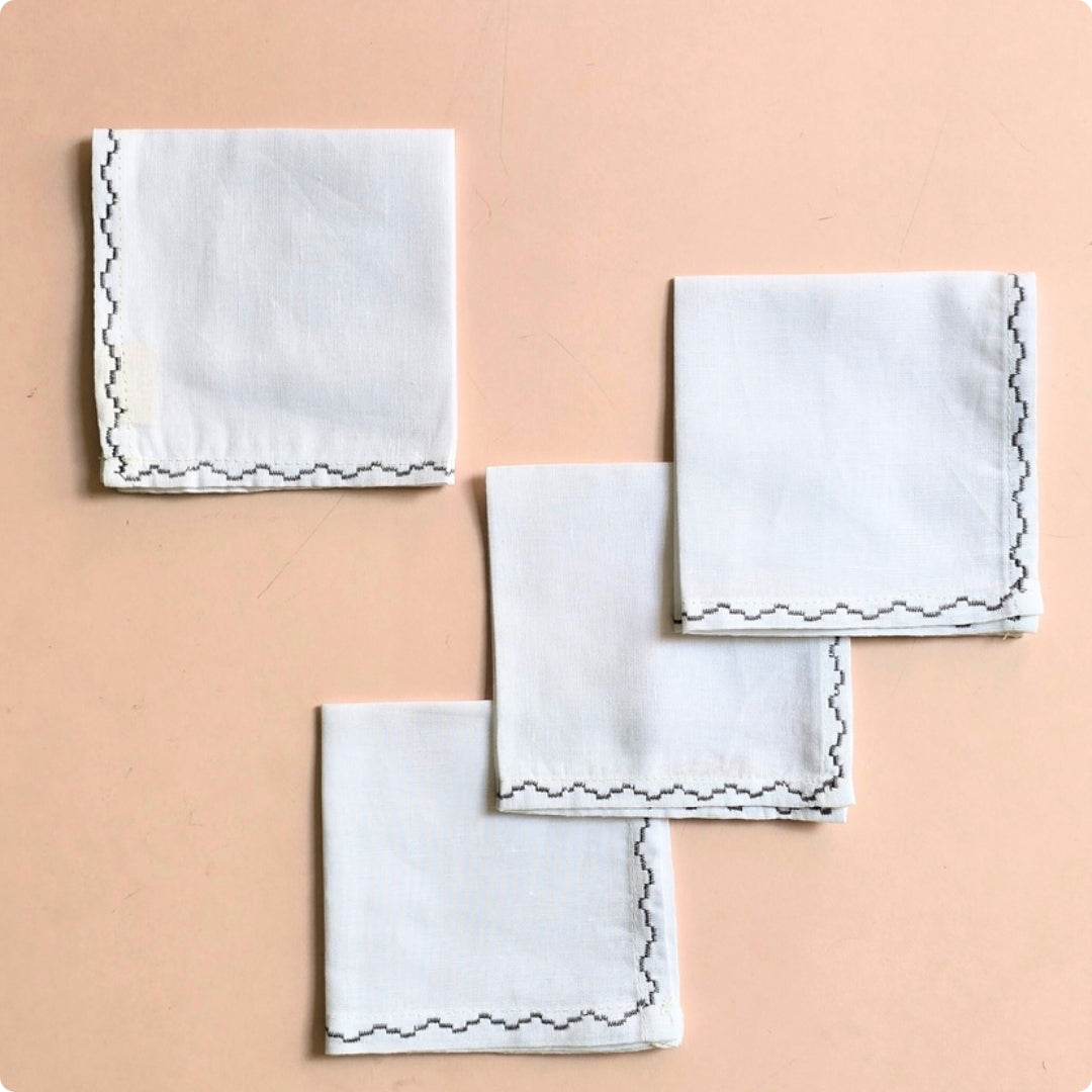 Pyramid Embroidered  Cocktail Napkin (Grey)