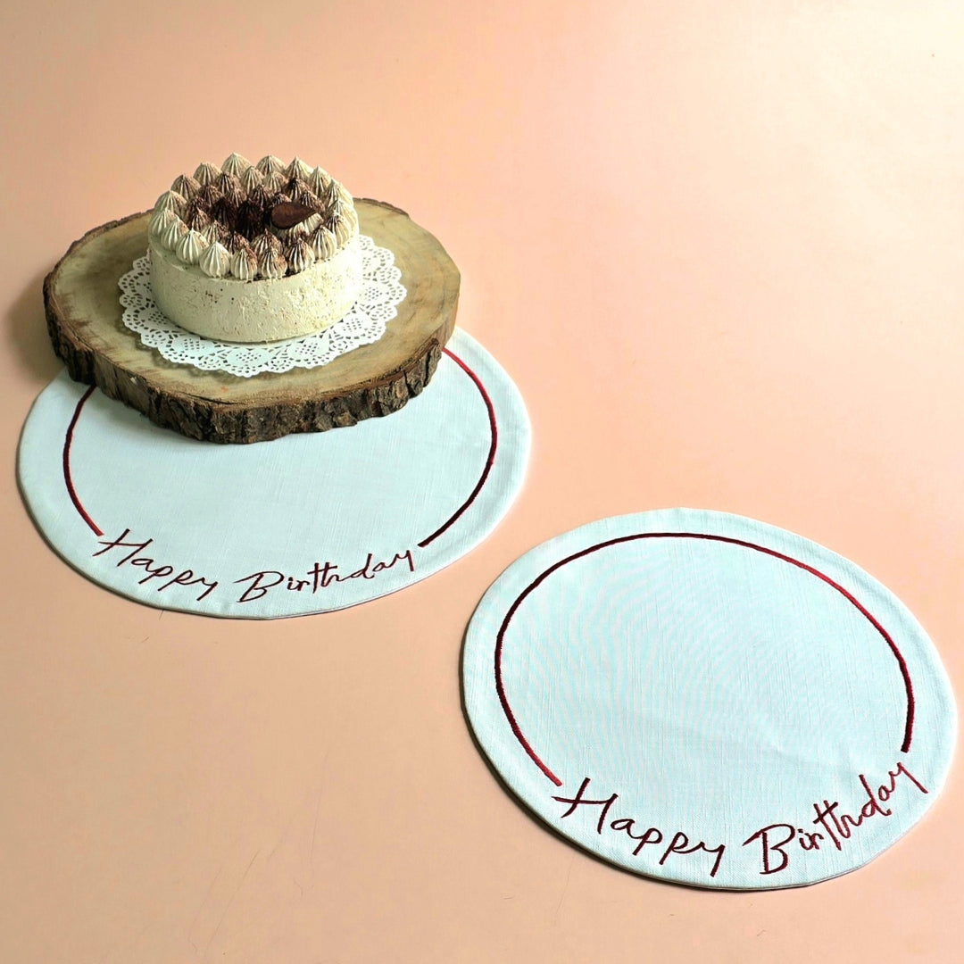 "Happy Birthday" Cake Mat (On water repellent fabric)(Pink)
