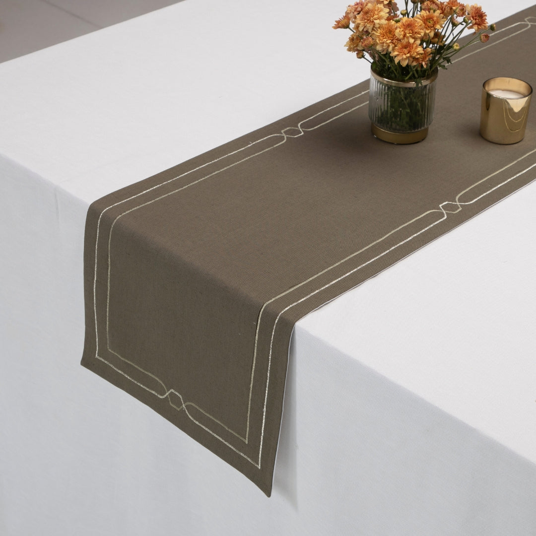 Olive Green Zari  Table Runner