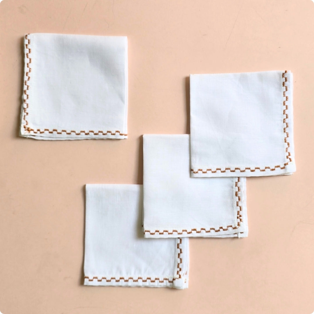 Pyramid Embroidered  Cocktail Napkin (Rust)
