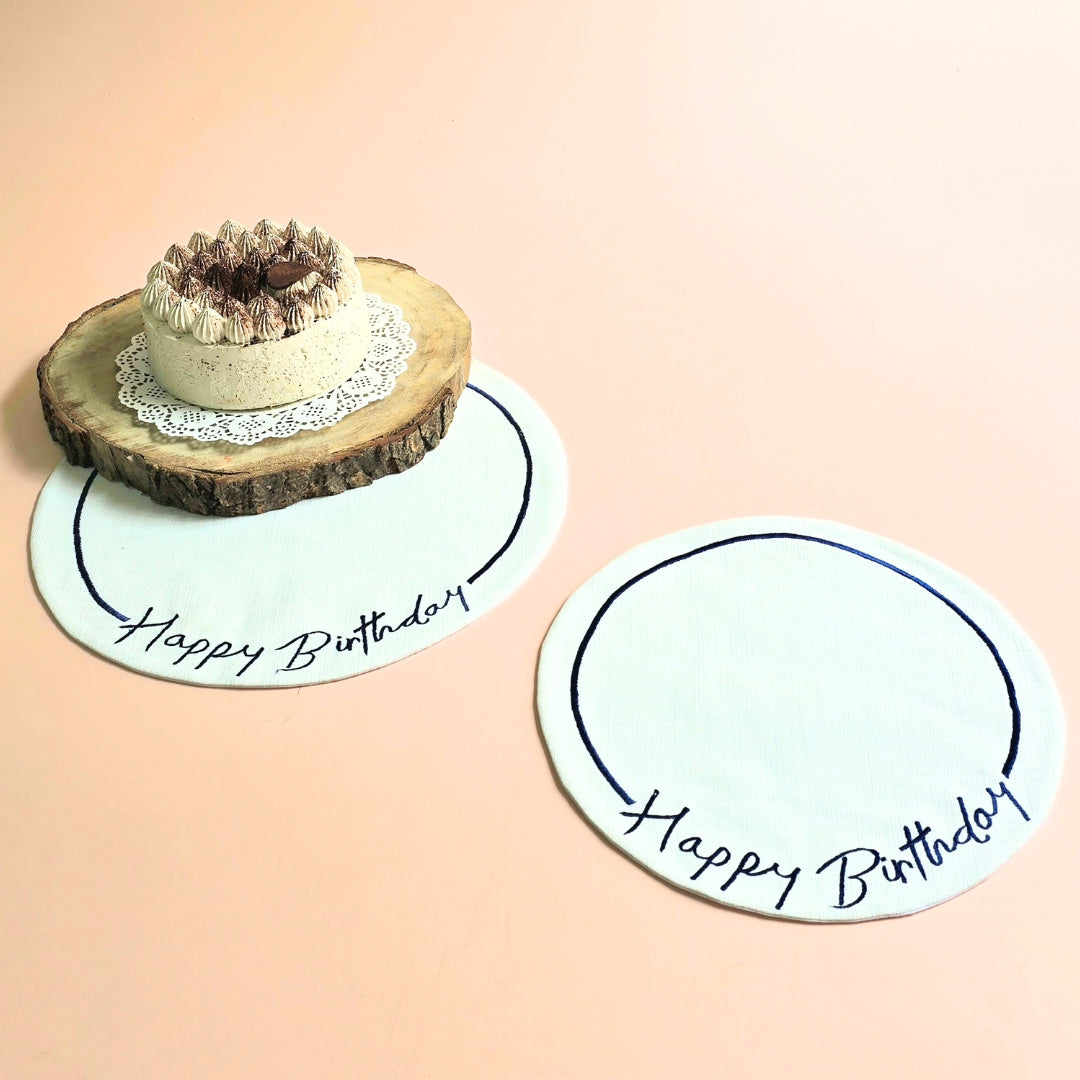 "Happy Birthday" Cake Mat (On water repellent fabric)(Blue)