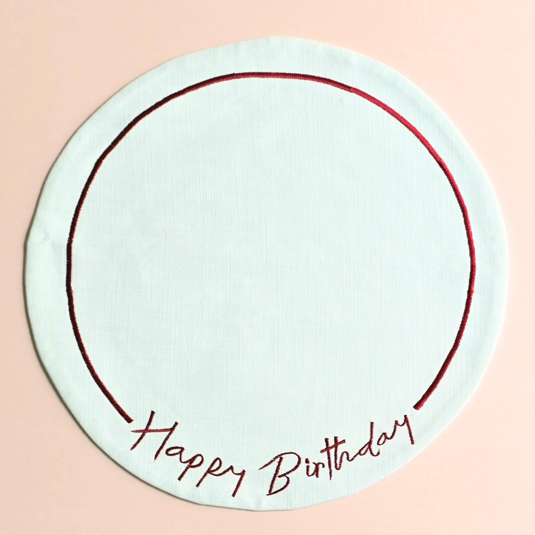"Happy Birthday" Cake Mat (On water repellent fabric)(Pink)
