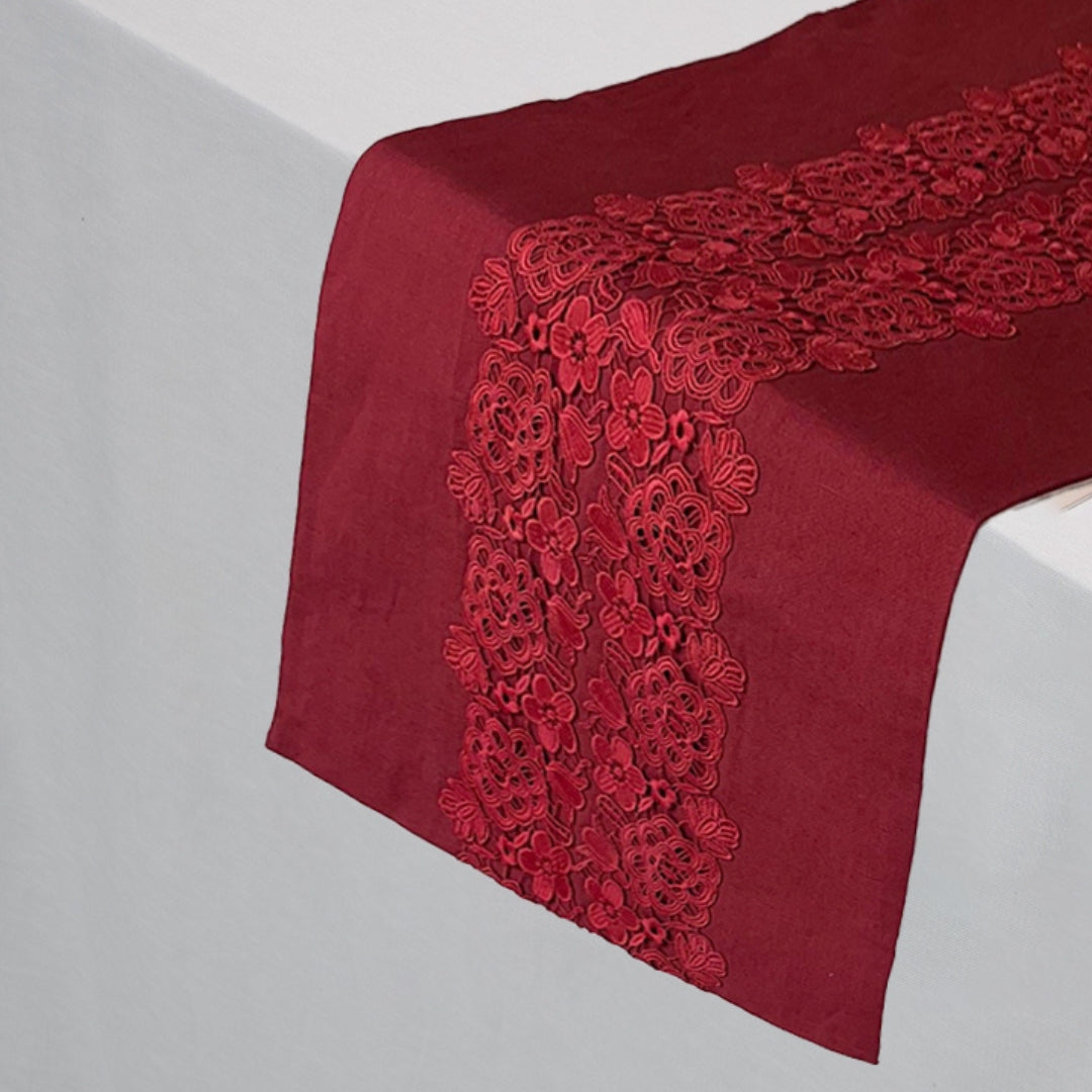 Dark Pink Floral Lace  Table Runner