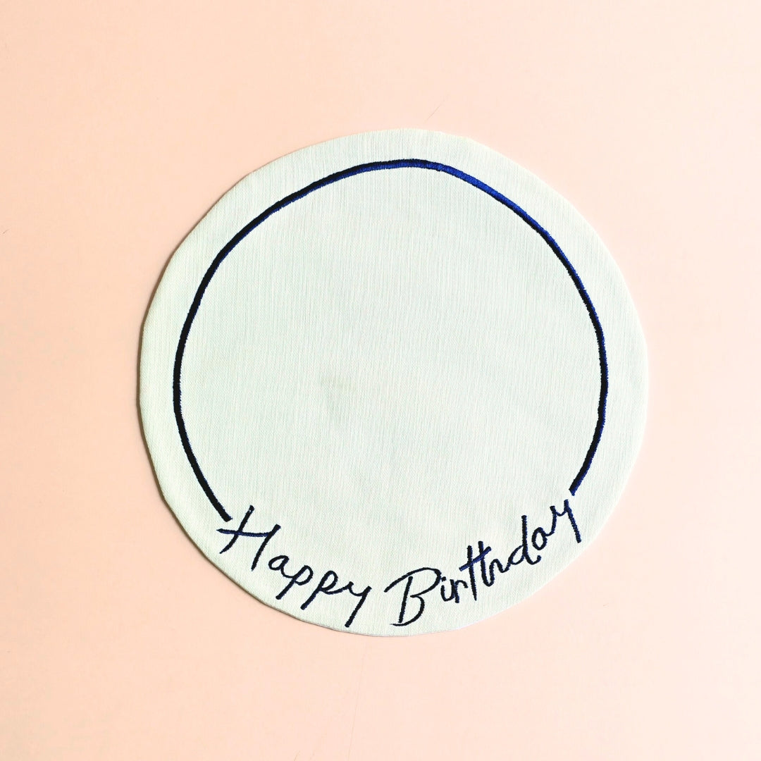 "Happy Birthday" Cake Mat (On water repellent fabric)(Blue)