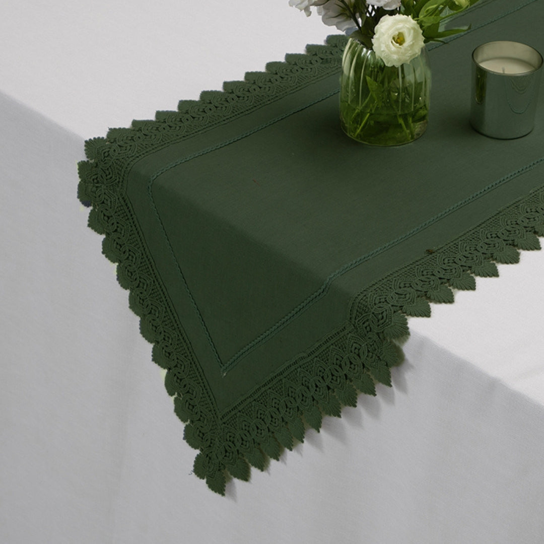 Green Broad Lace  Table Runner