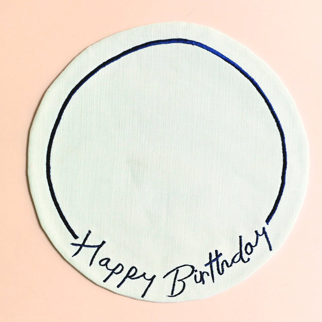 "Happy Birthday" Cake Mat (On water repellent fabric)(Blue)