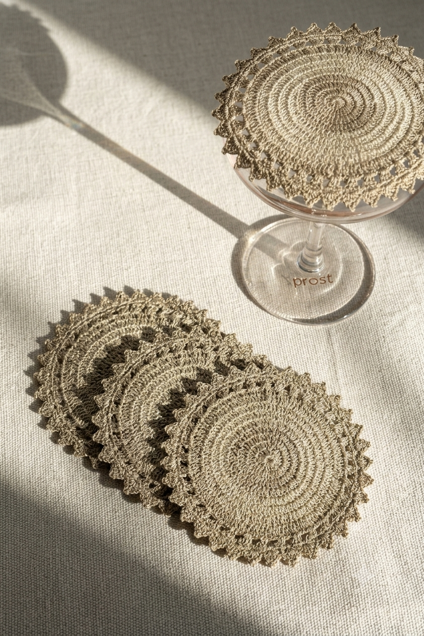 Antique Gold Ombre  Crochet Glass Cover