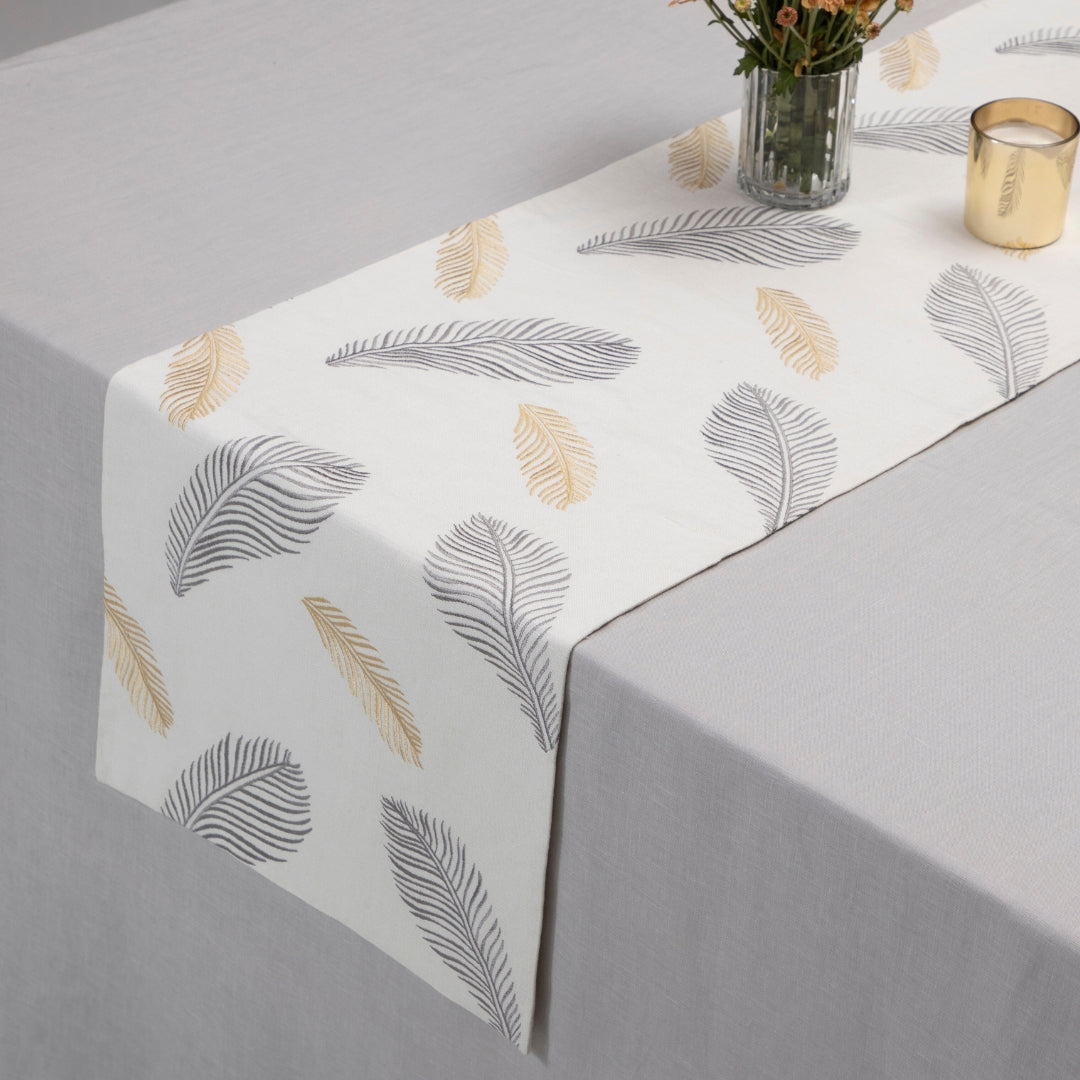 Fern Leaf Embroidered  Table Runner