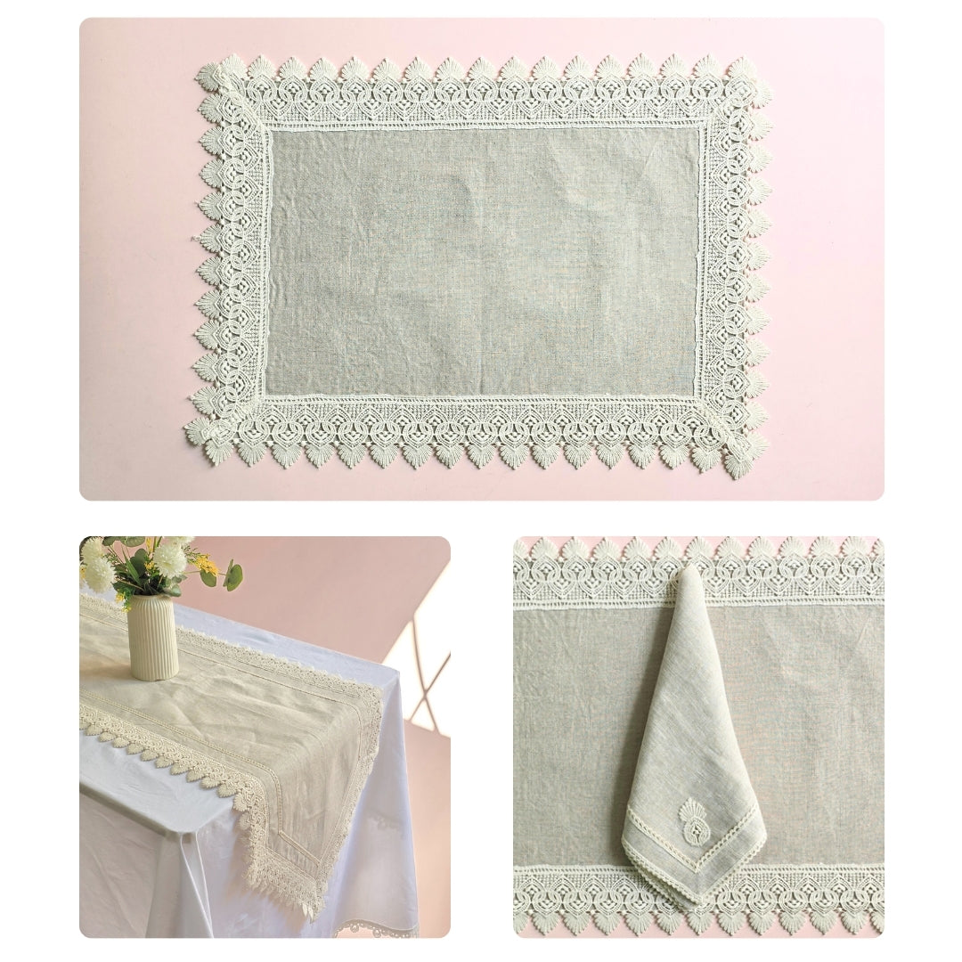 Natural Broad Lace Table  Linen Set
