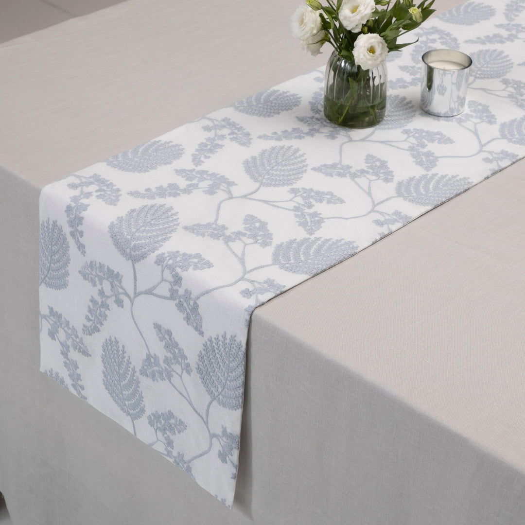 Pastel Grey Embroidered  Leaf Table Runner