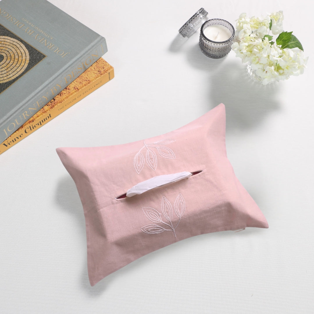 Pink Embroidered Tissue Box Cover