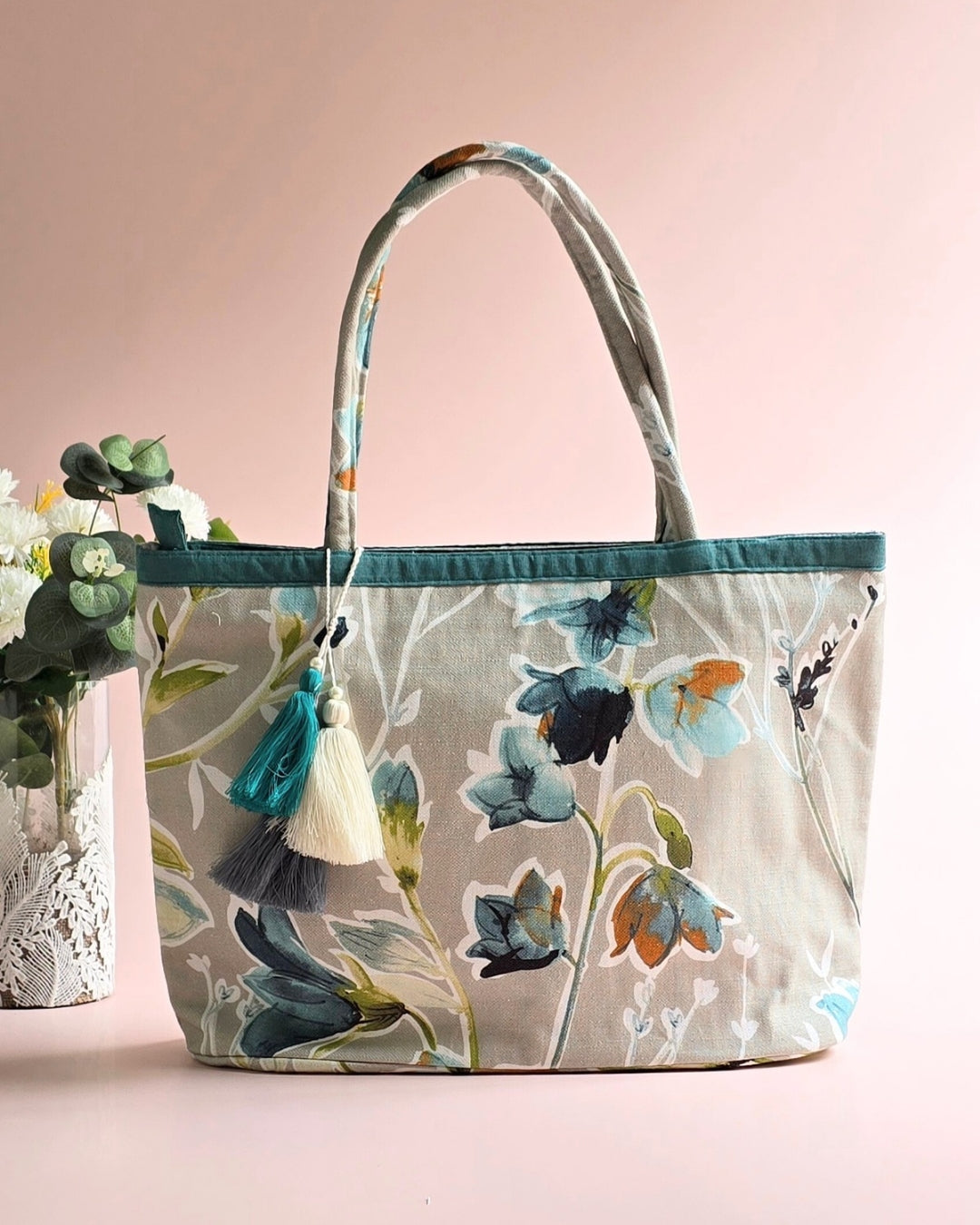 Teal Floral Tote Bag