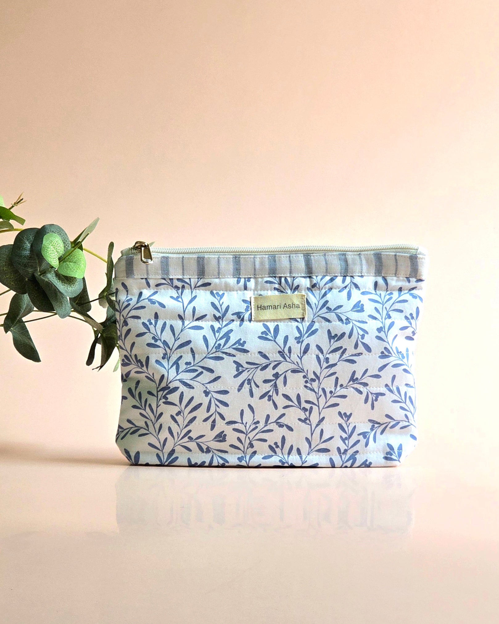 Blue Leaves Make-up-Tasche – Wasserdicht, 22,9 X 17,8 Cm, Mit Reißverschluss