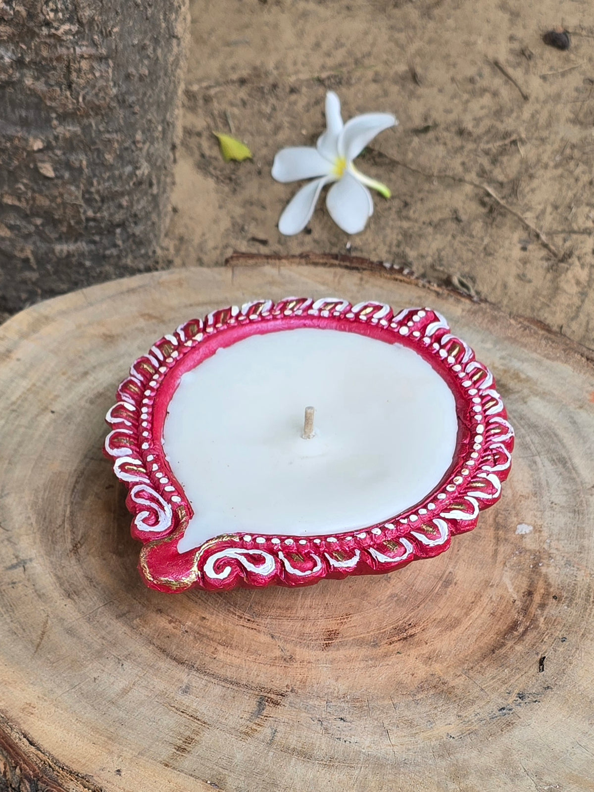 Big Designer Diya  (Soy Wax) (Kumkum)