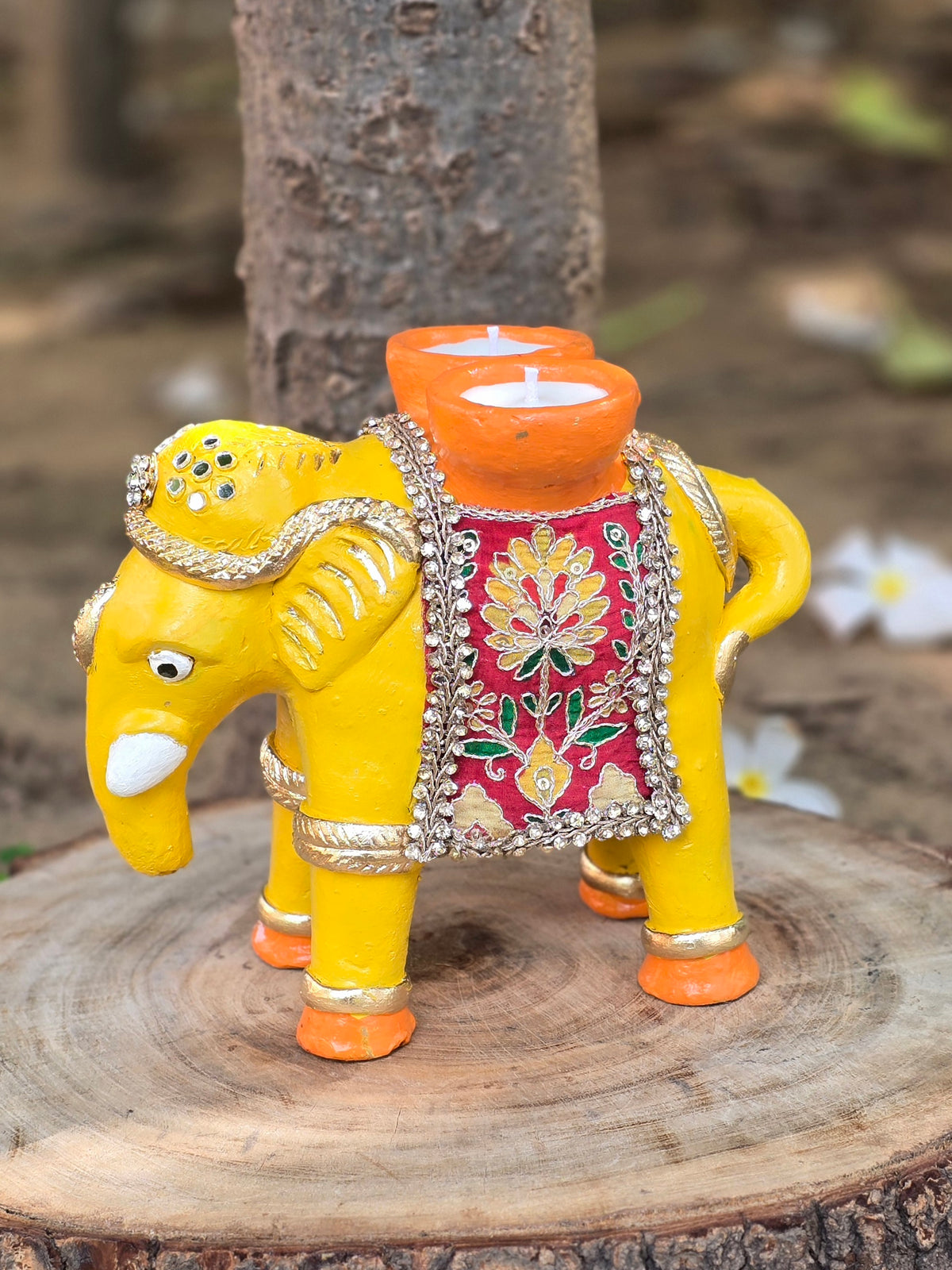 6" Elephant with Soy Wax Diya (Kiran)