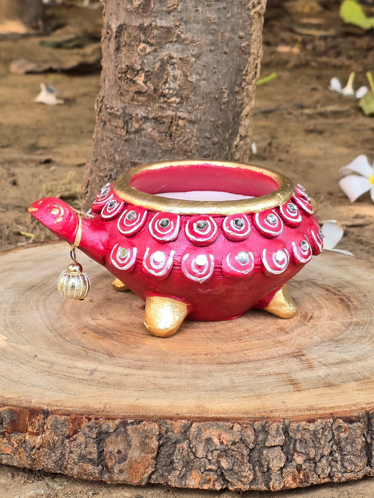 Tortoise Small with Soy Wax Diya (Kumkum)