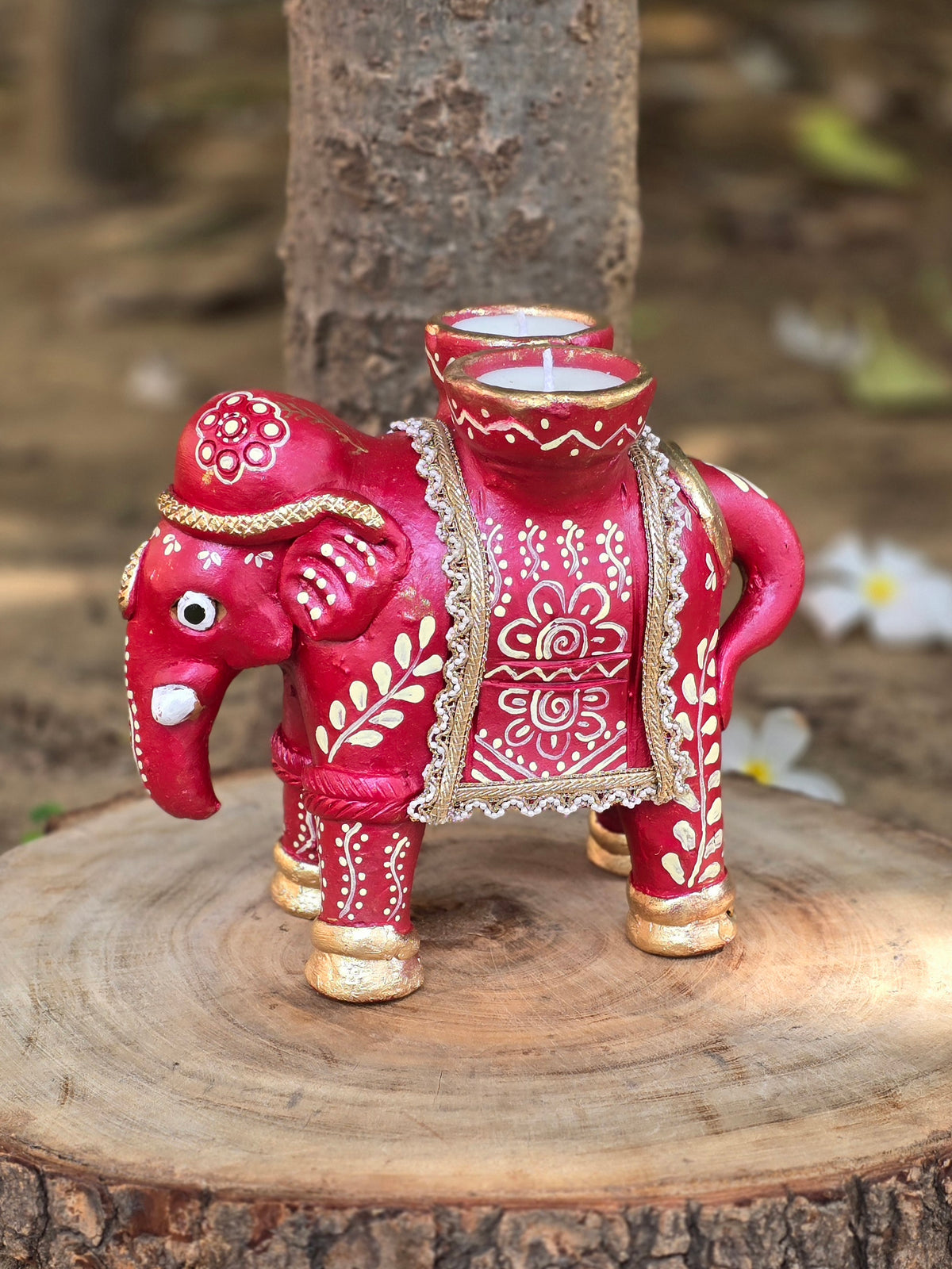 6" Elephant with Soy Wax Diya (Kumkum)