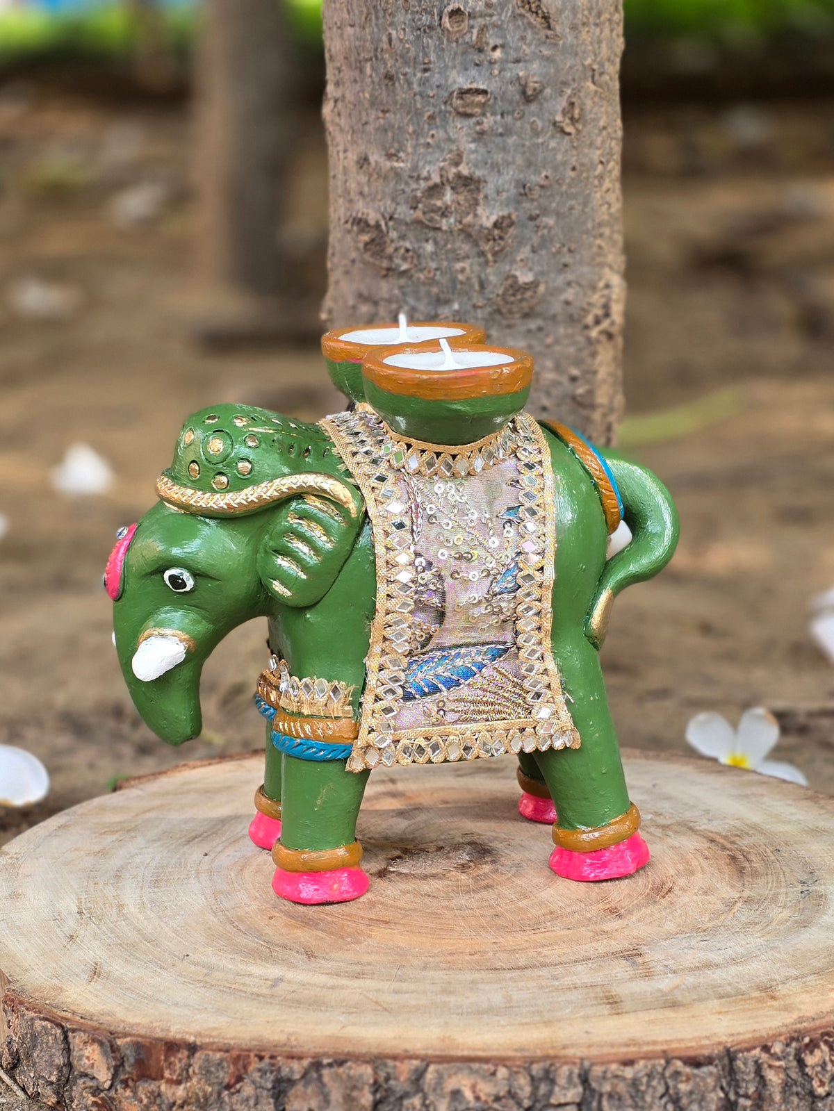 6" Elephant With Diya (Gulmohar)