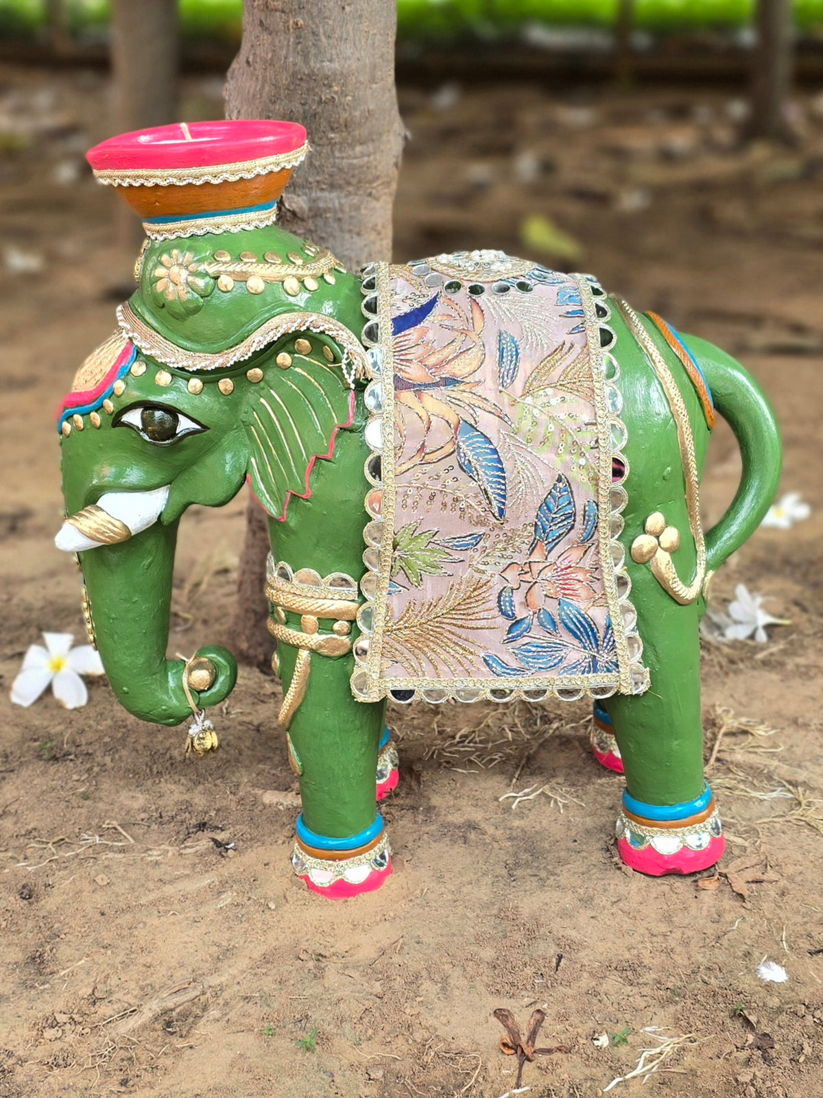 19 " Elephant With Soy Wax Diya (Gulmohar)