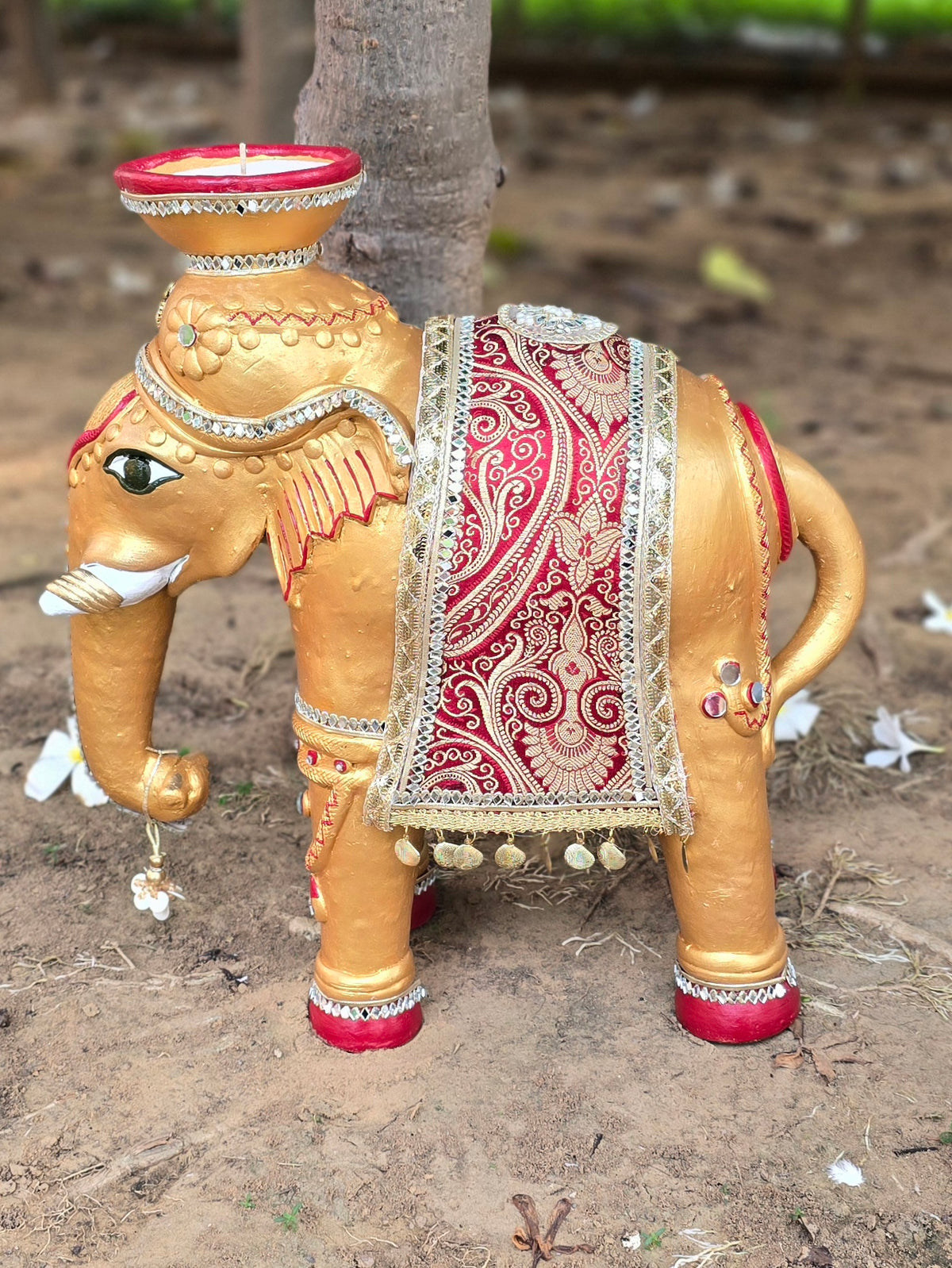 19" Elephant With Soy Wax Diya (Noor)