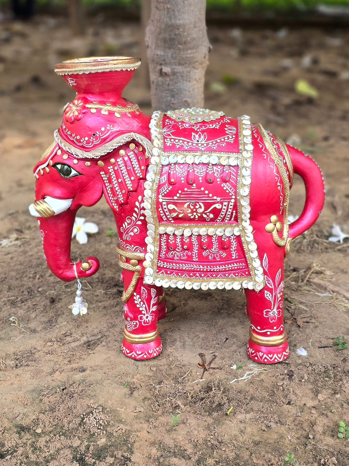 19" Elephant with Soy Wax Diya (Kumkum)