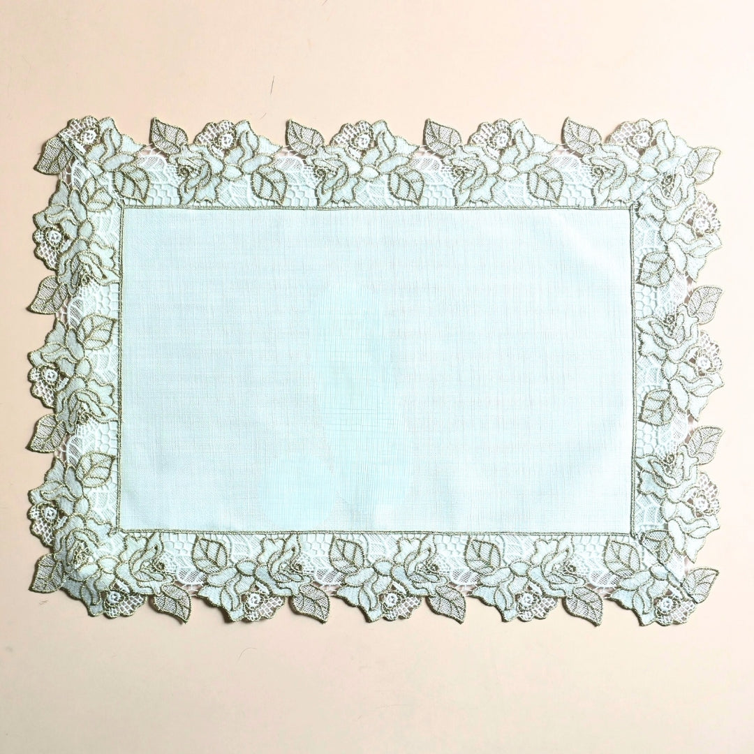 Floral White Gold Table Mat  (On water repellent fabric)