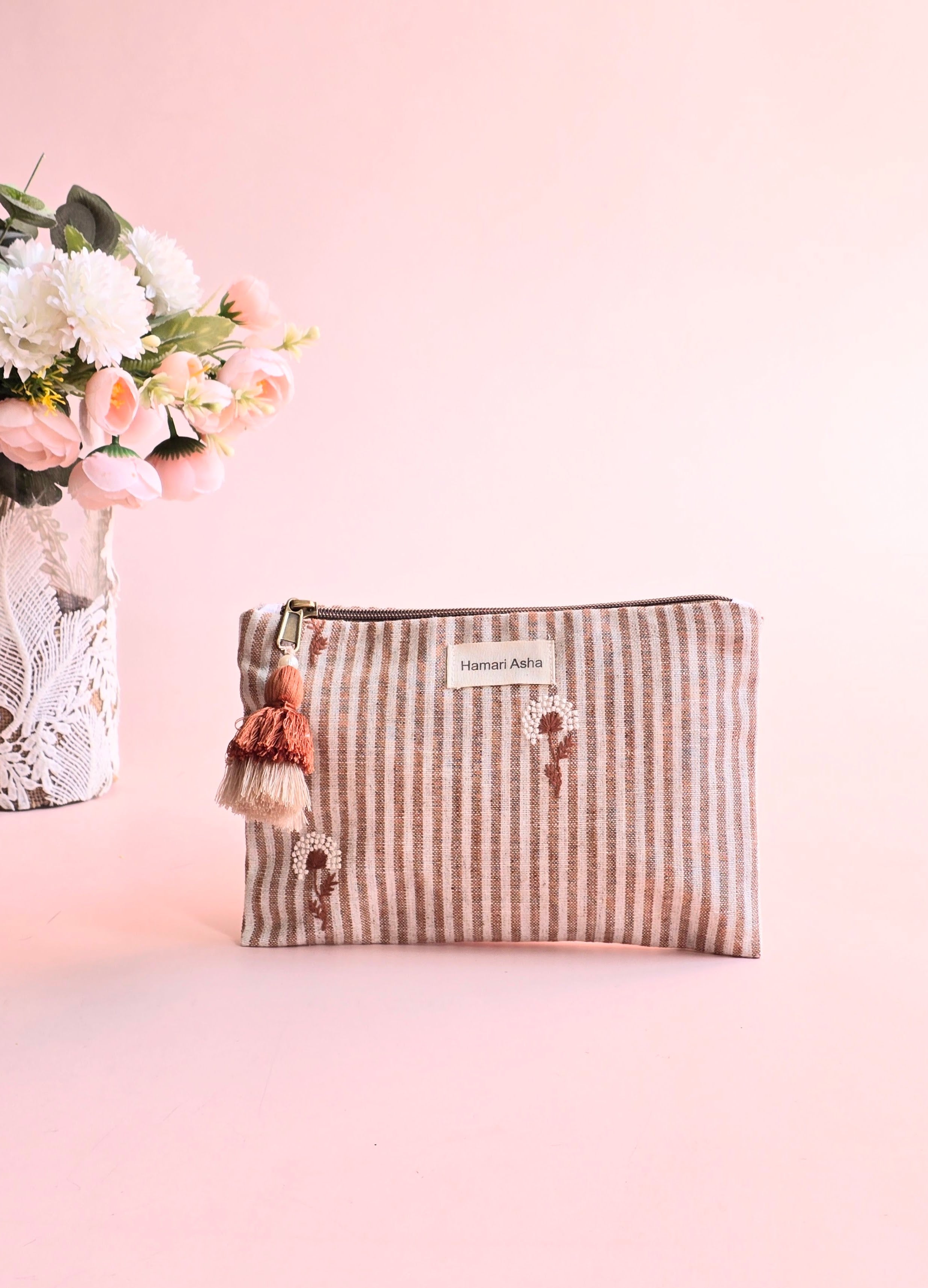 Brown Floral Makeup Pouch