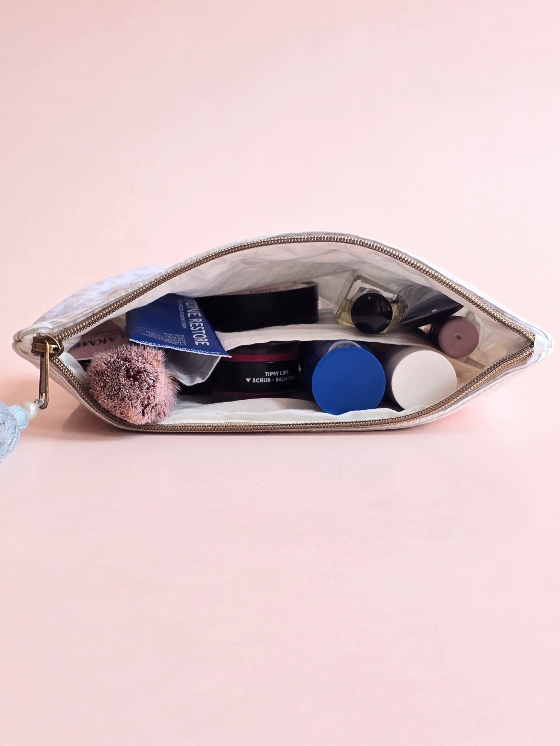 Beige Leaf Accessories Pouch