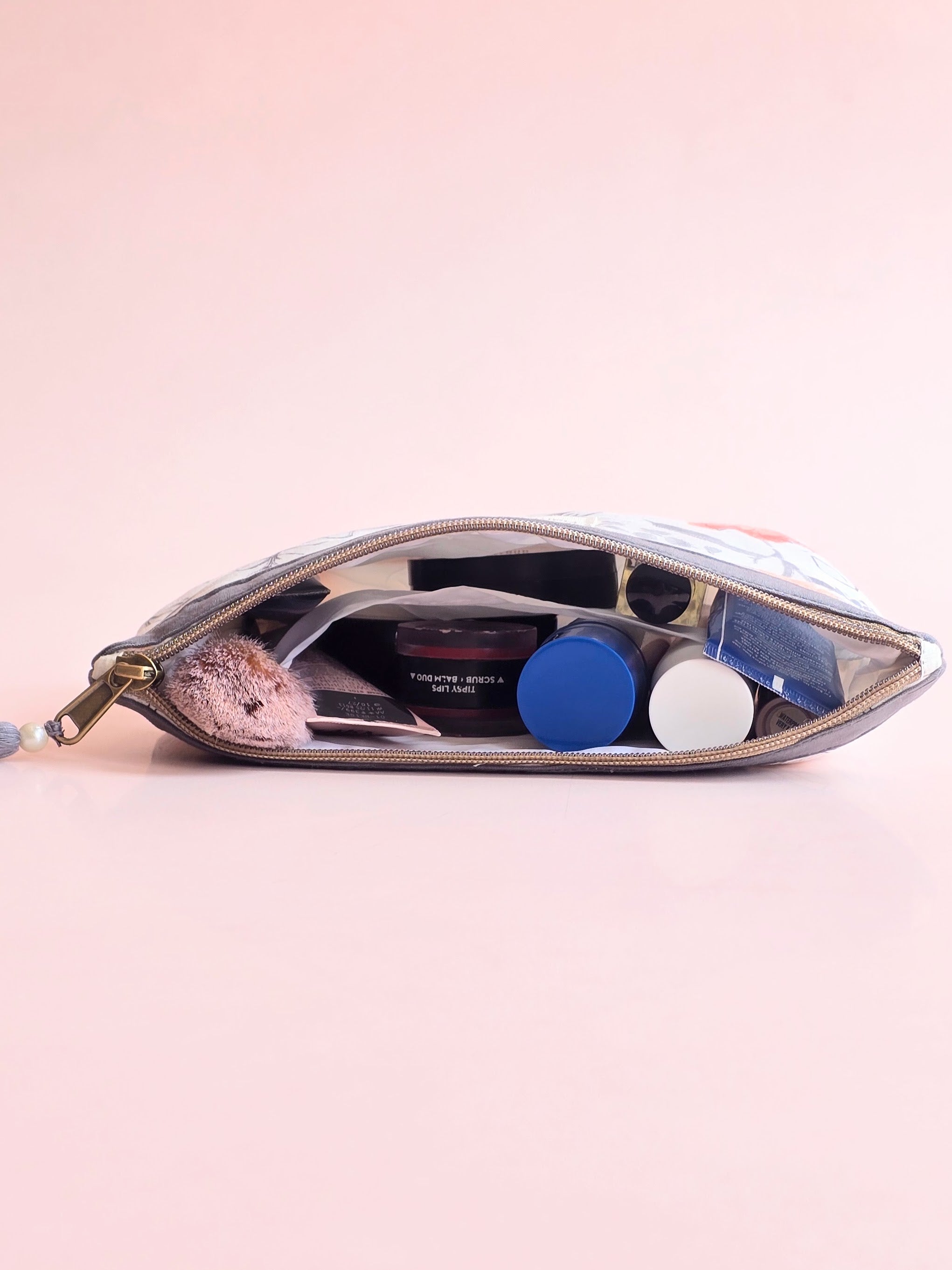 Grey Floral Accessories Pouch