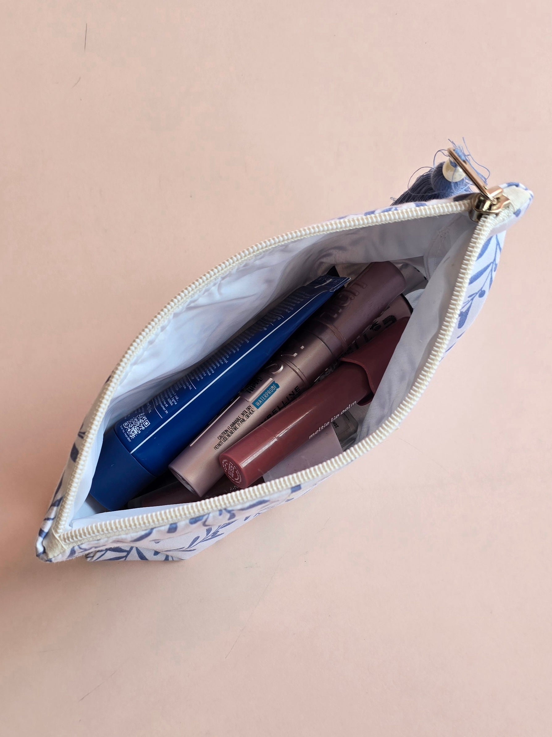 Blue Leaf Makeup Pouch