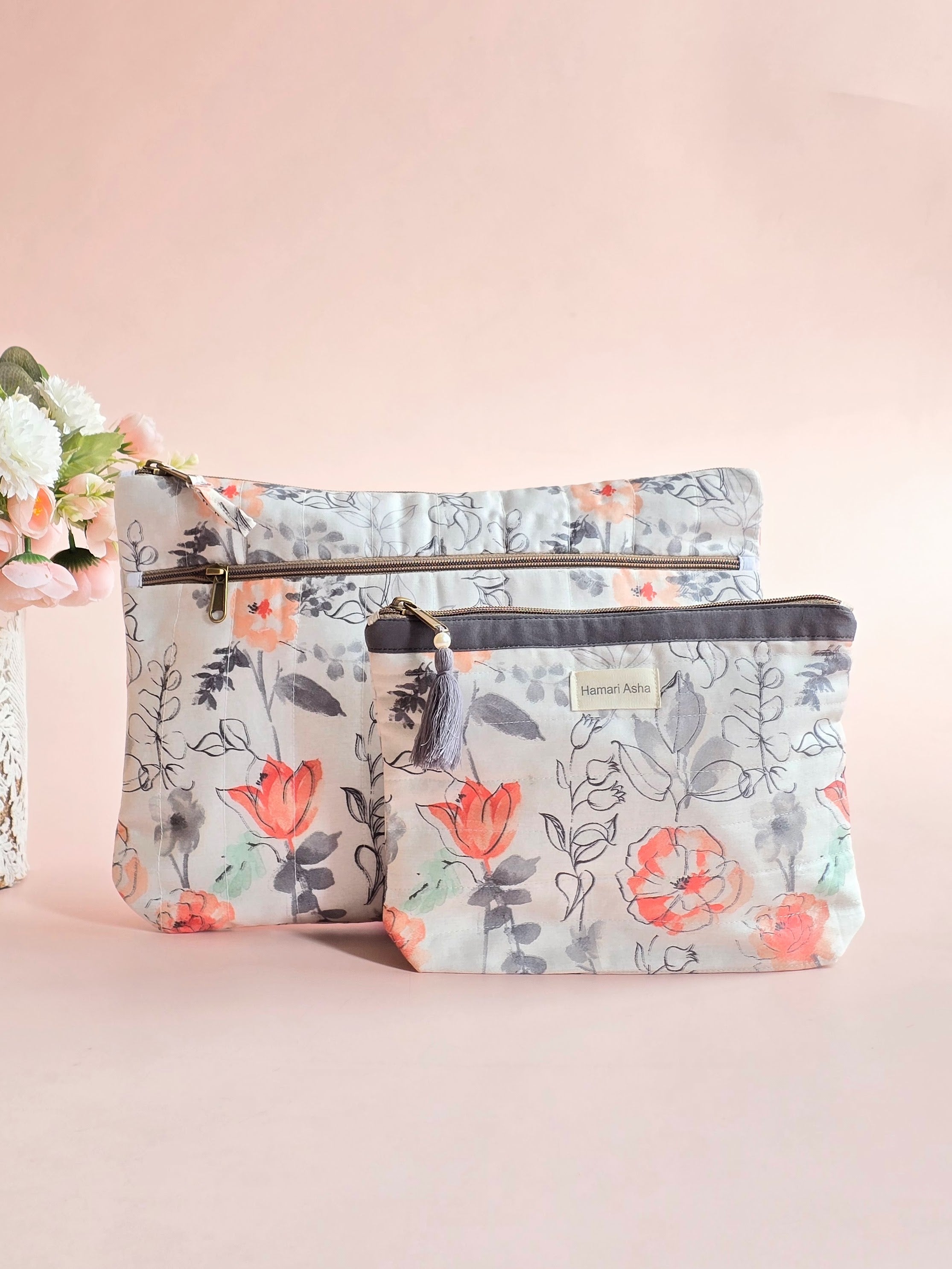 Grey Floral Desk Set
