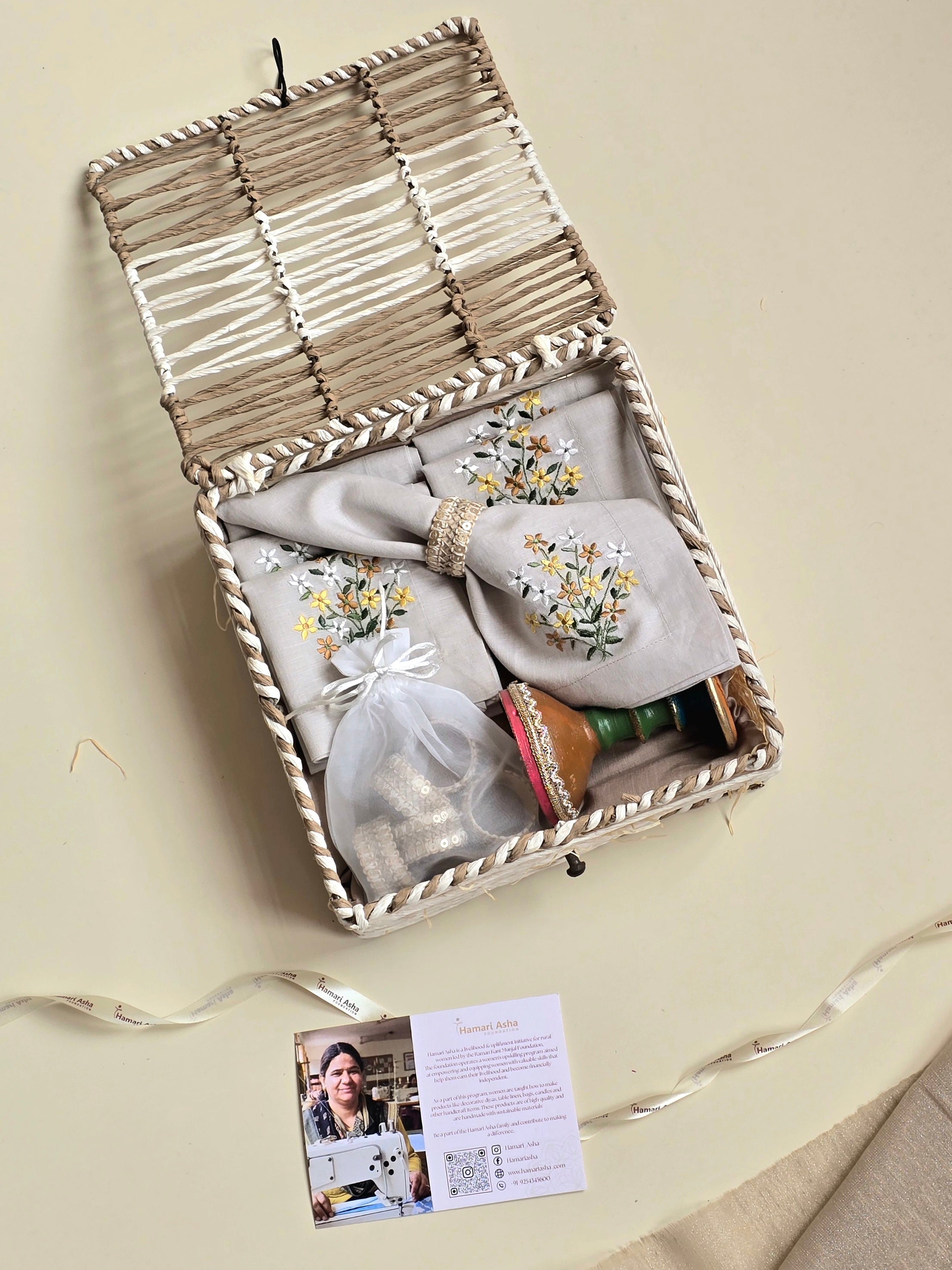 Floral Embroidered Festive Basket Hamper