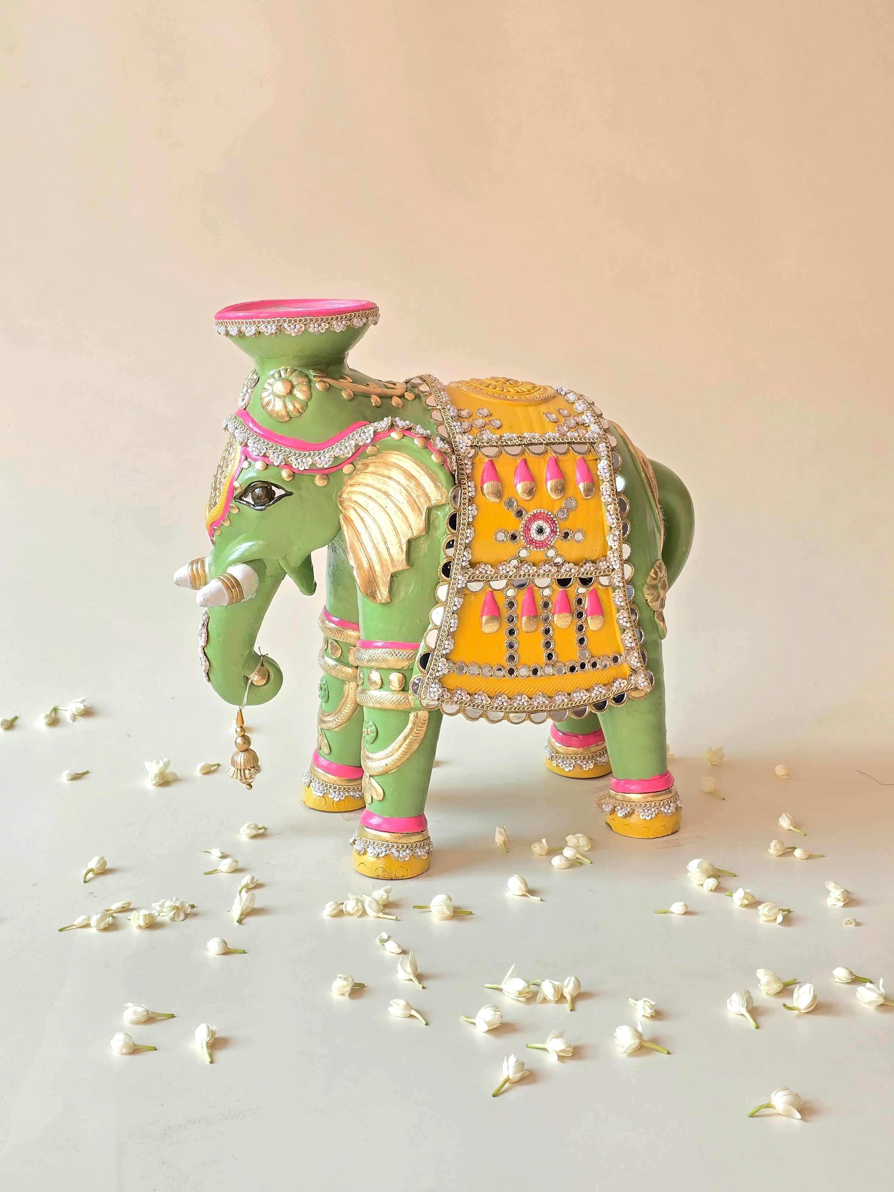 Lippan Big Elephant with Wax Diya