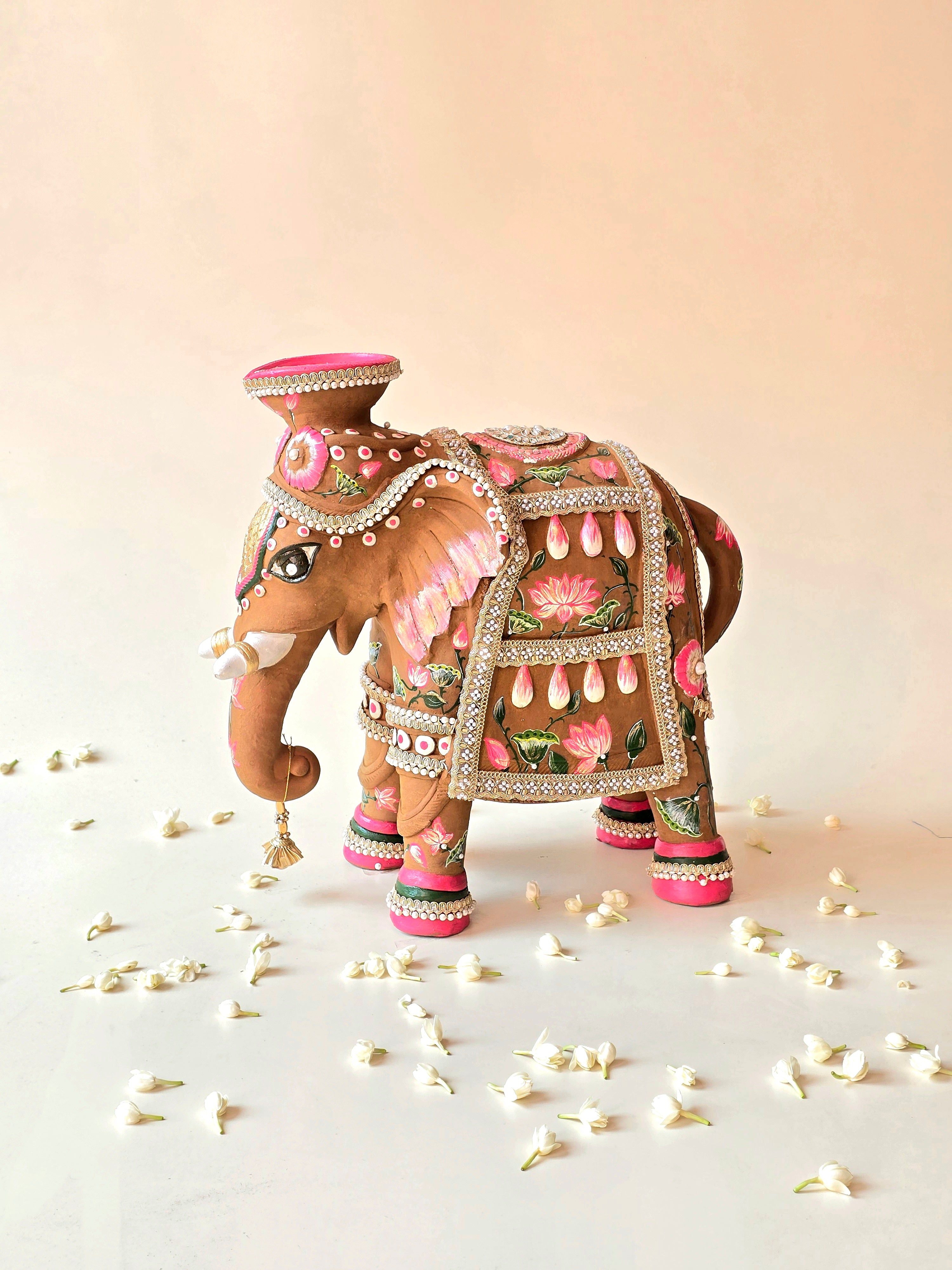 Pichwai Big Elephant With Wax Diya