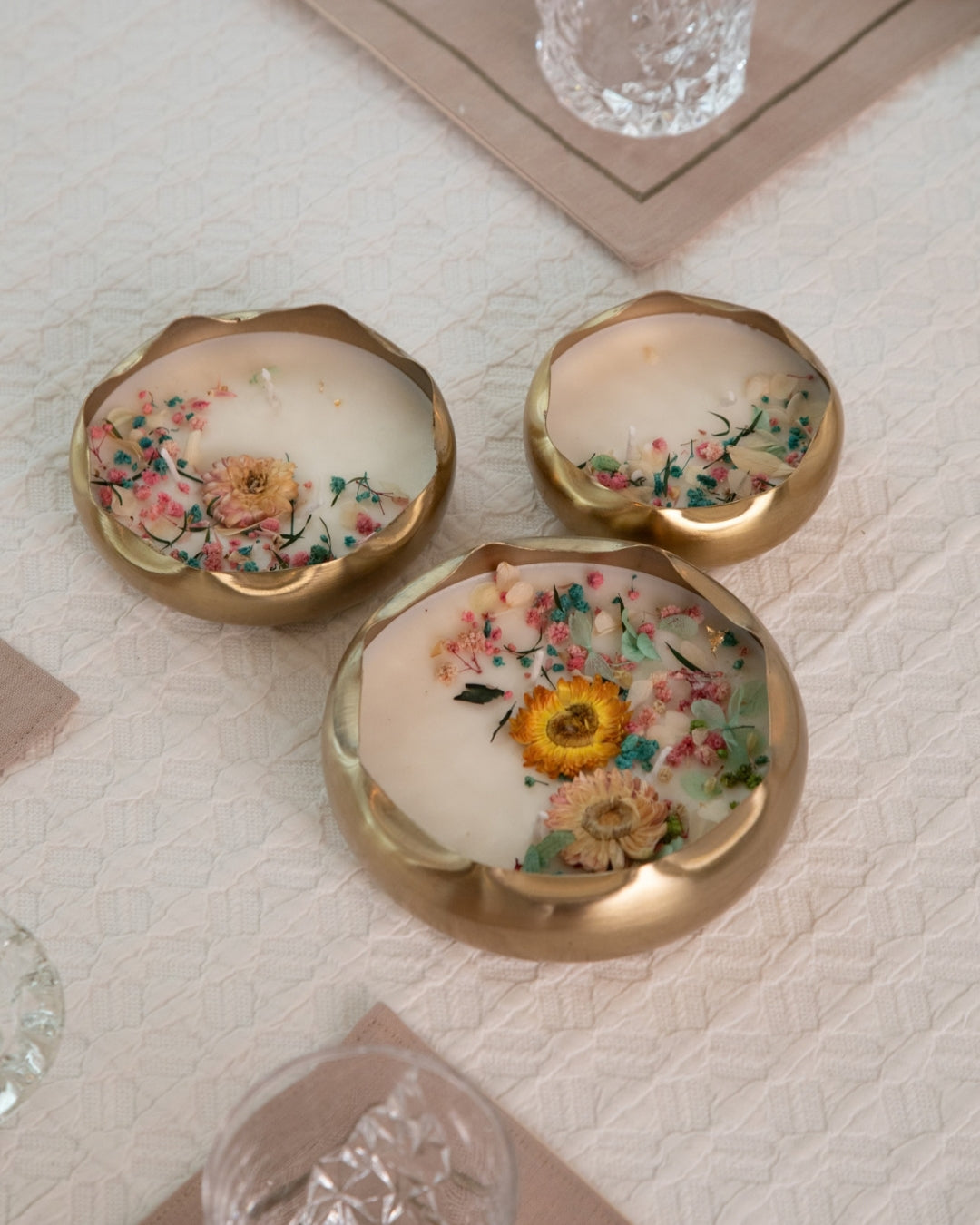 Wave Metal Urli Candle (Set Of 3)