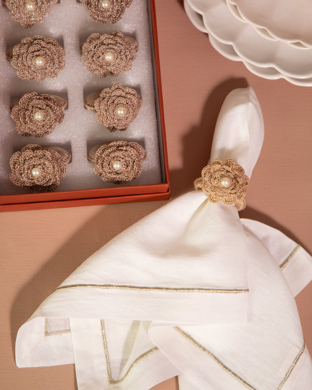 Crochet Flower Napkin Ring Hamper