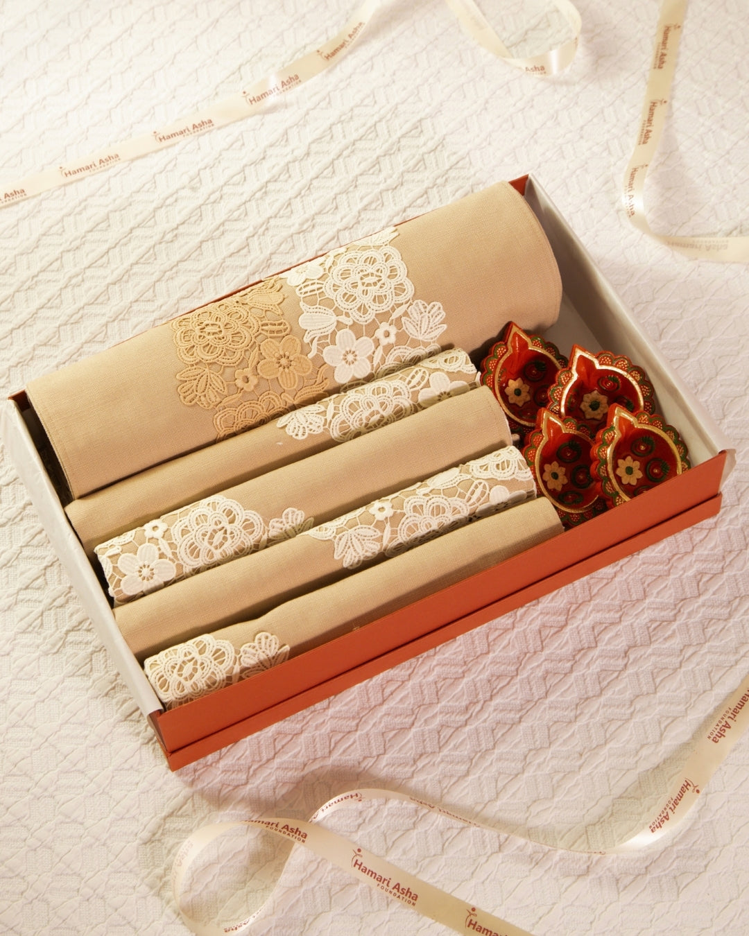 Beige Floral Table Linen Hamper