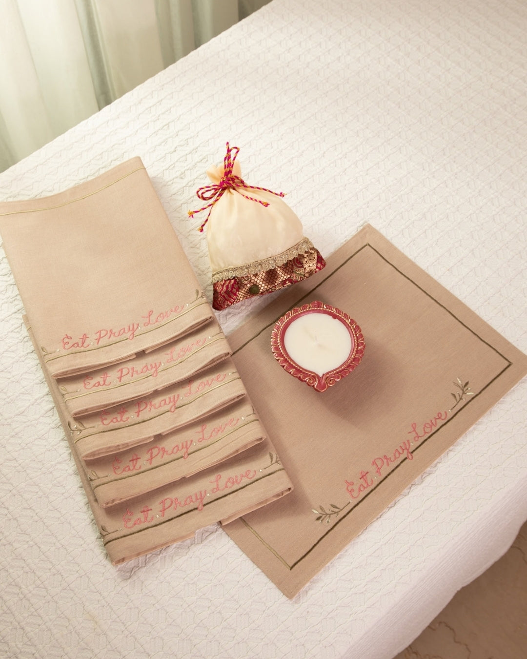 Eat Pray Love Hamper Mat & Napkin Hamper