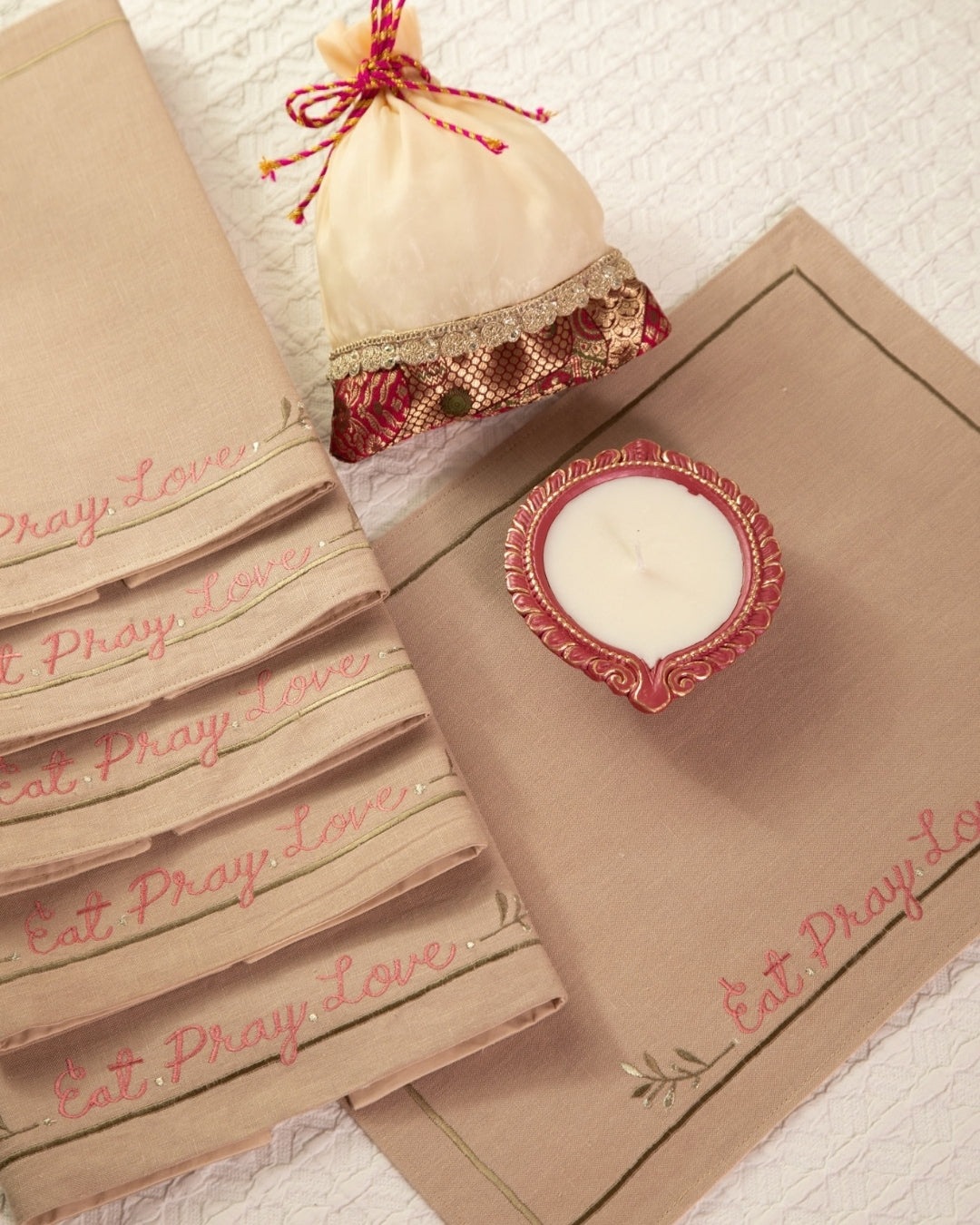 Eat Pray Love Hamper Mat & Napkin Hamper