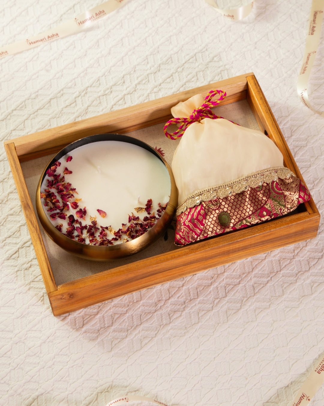 Floral Embroidered Urli and Tray Combo Set