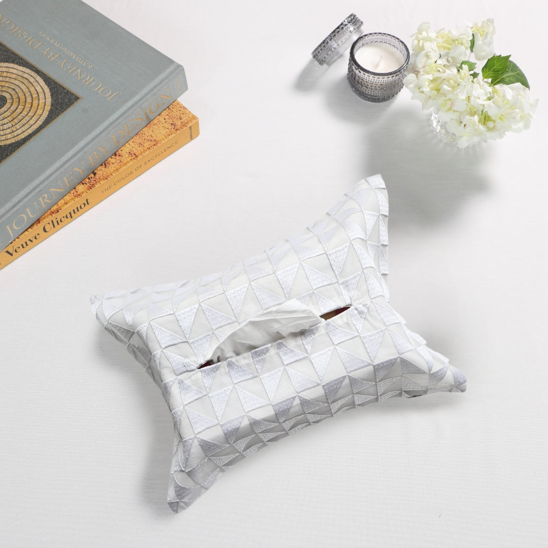 White Geometric Textured Tissue Box Cover