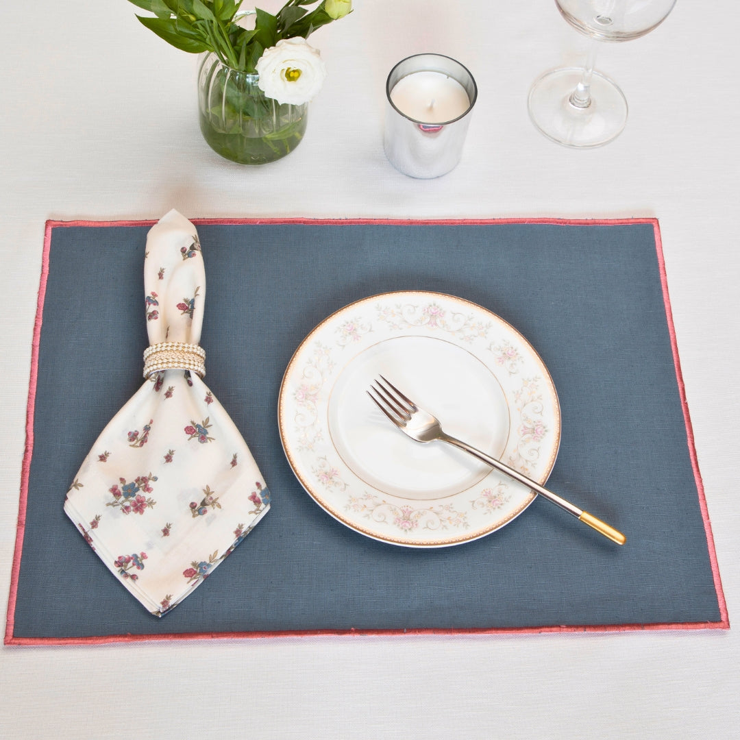 Embroidered Blue Table Mat