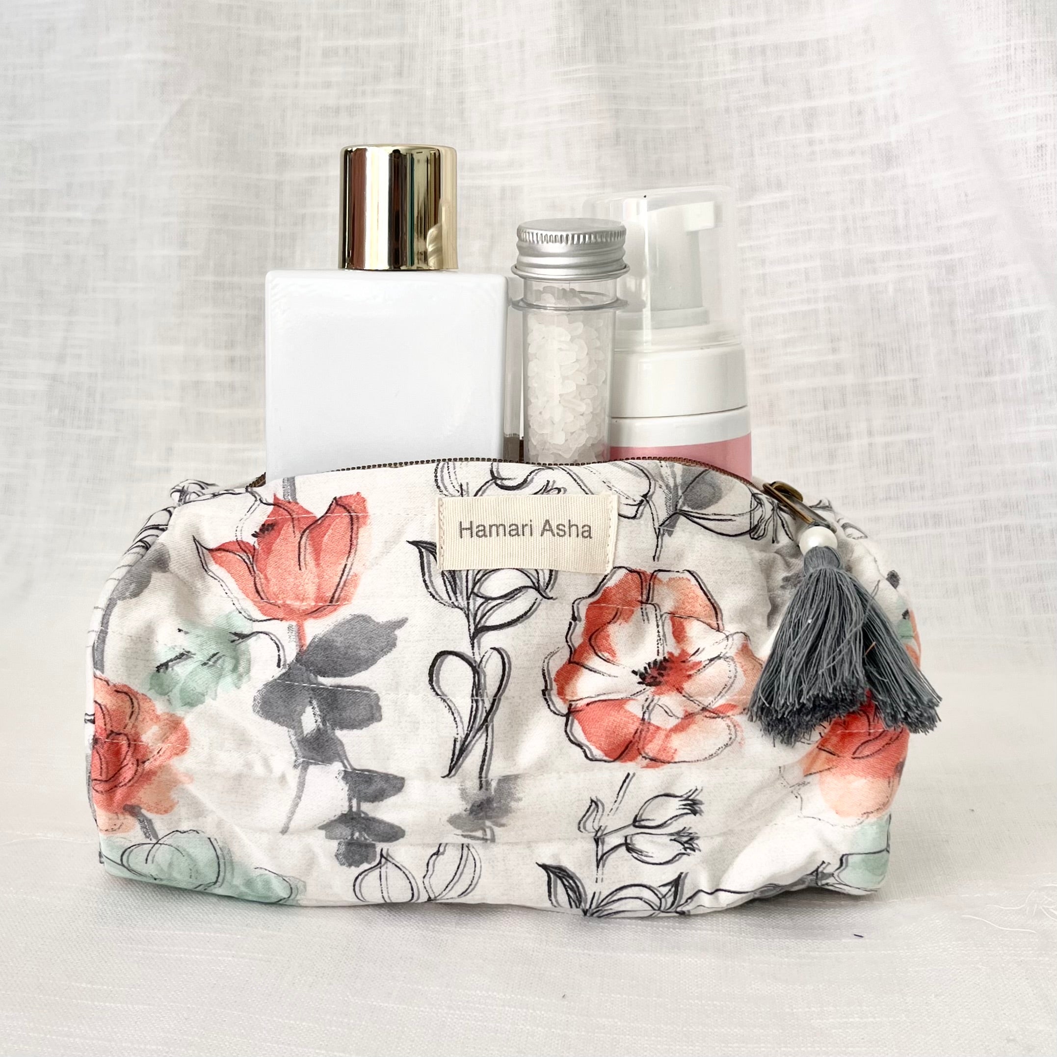 Grey Floral Utility Pouch
