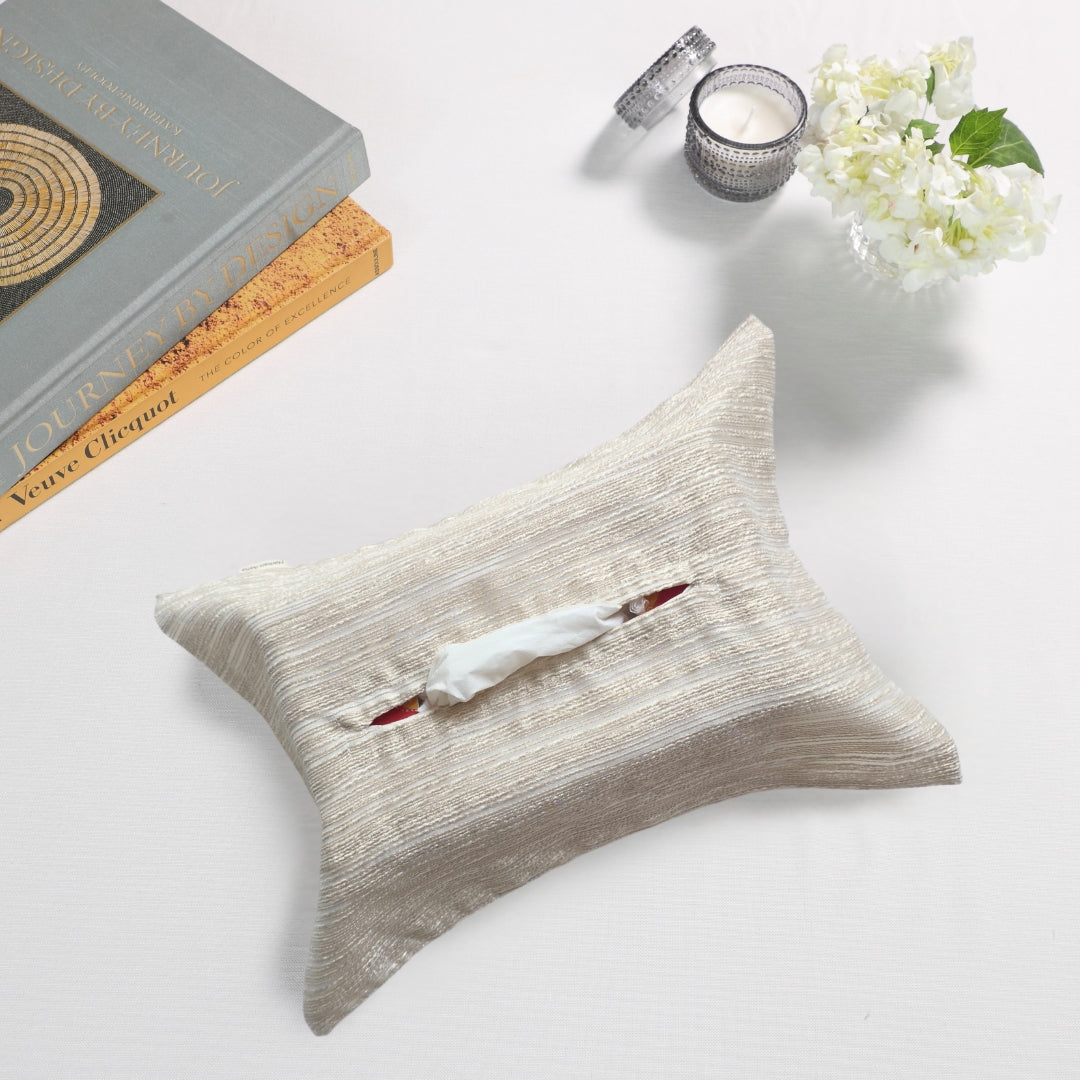 Beige Self Textured Tissue Box Cover